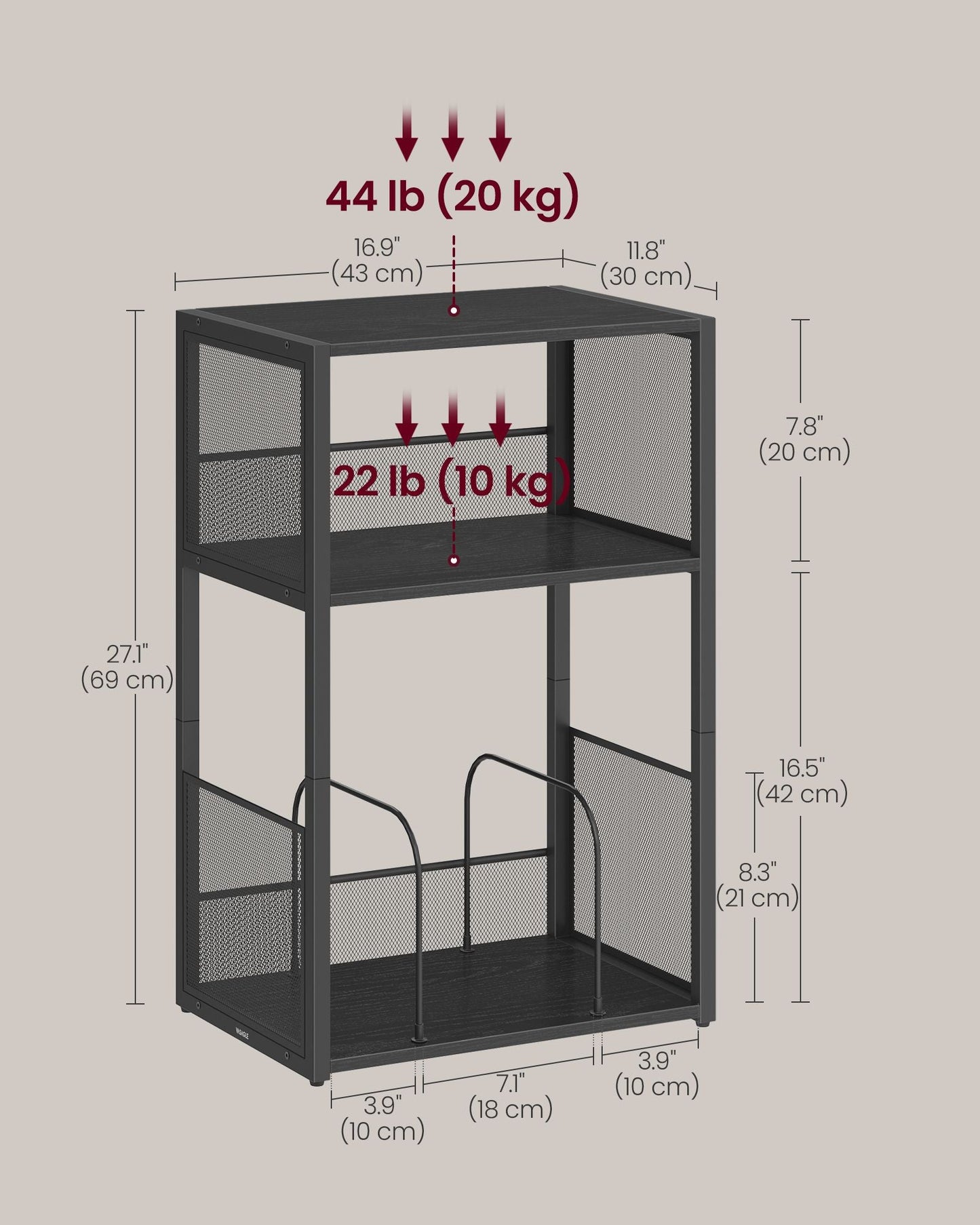 3-Tier Side Table, Vinyl Record Storage up to 100 Albums