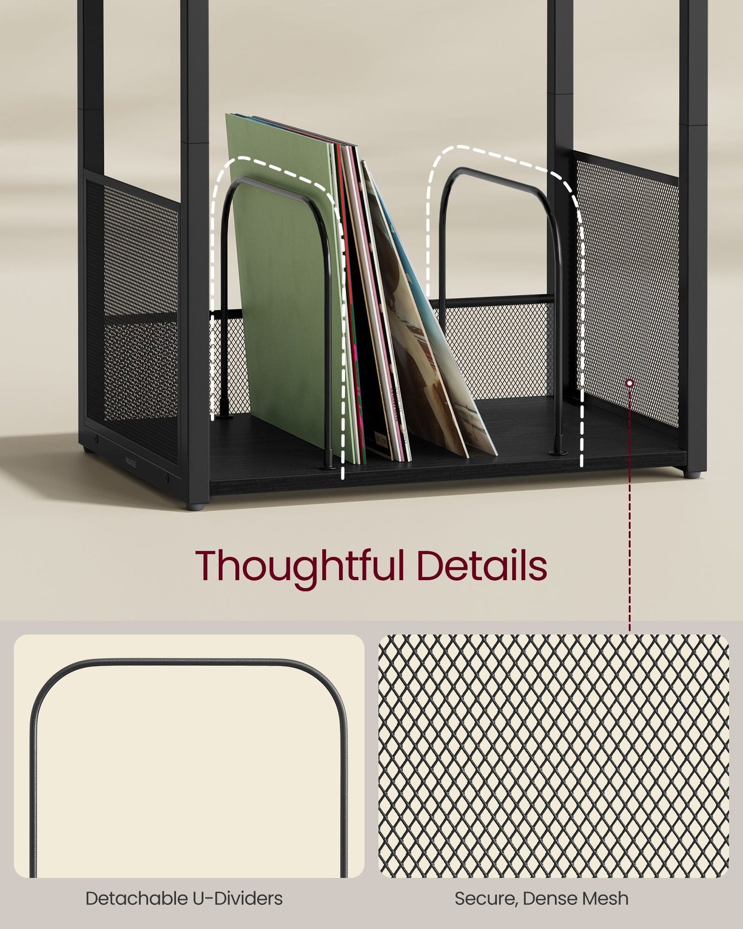 3-Tier Side Table, Vinyl Record Storage up to 100 Albums