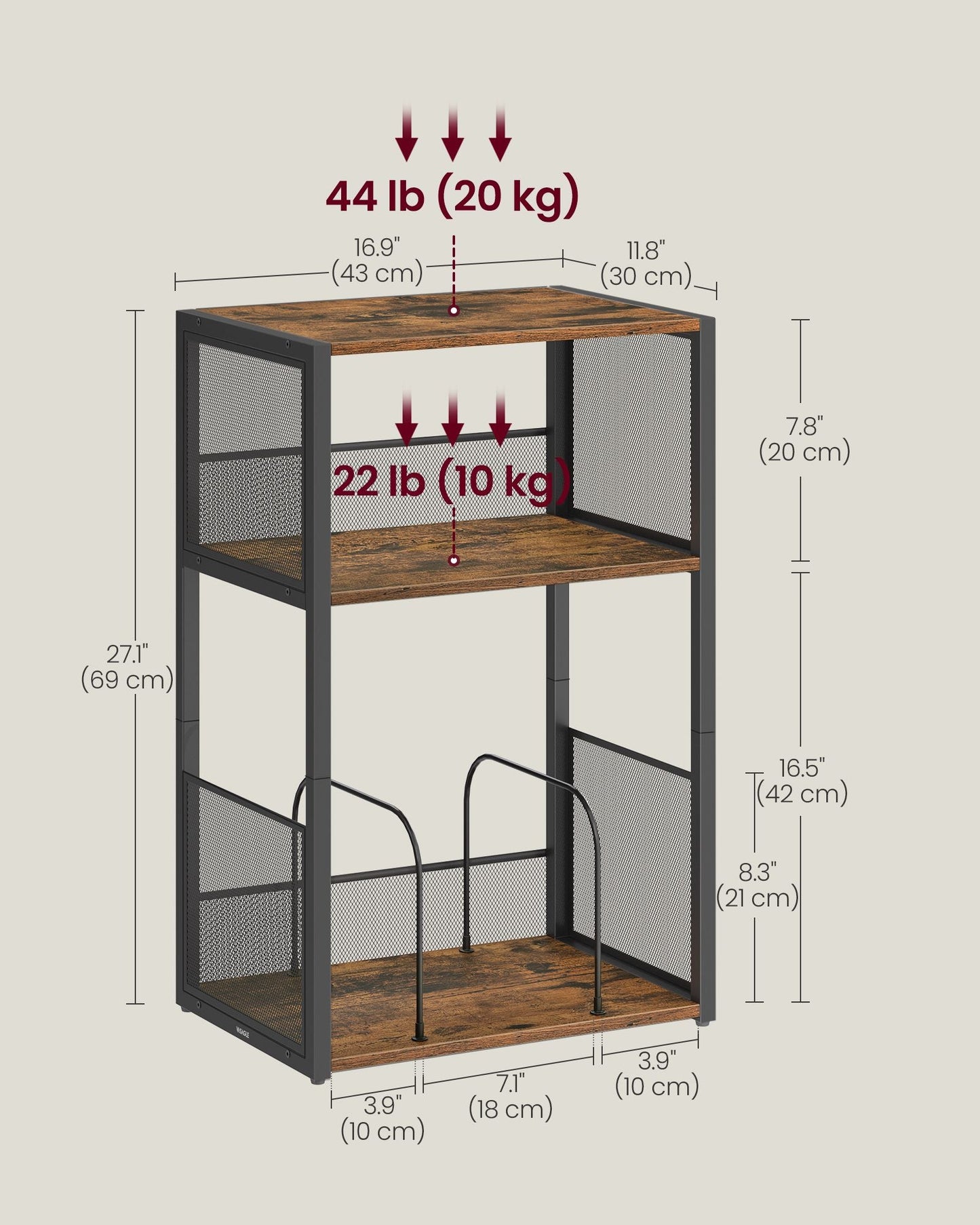 3-Tier Side Table, Vinyl Record Storage up to 100 Albums