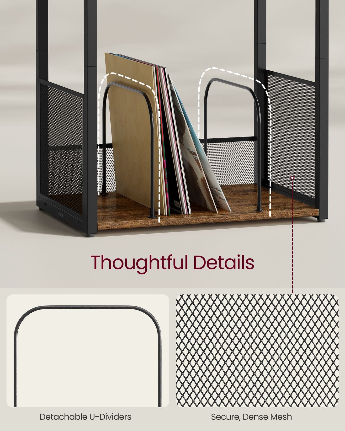 3-Tier Side Table, Vinyl Record Storage up to 100 Albums