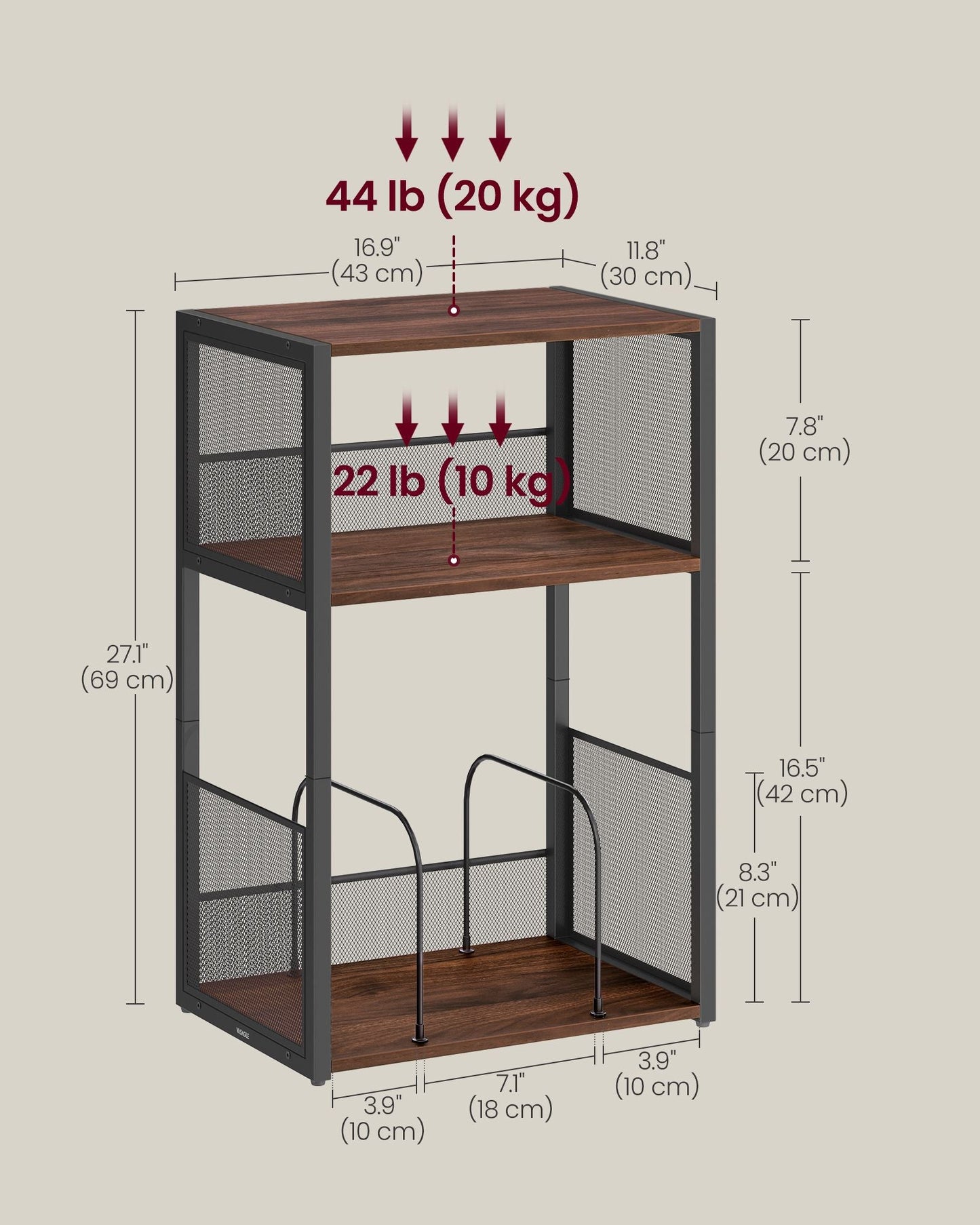 3-Tier Side Table, Vinyl Record Storage up to 100 Albums