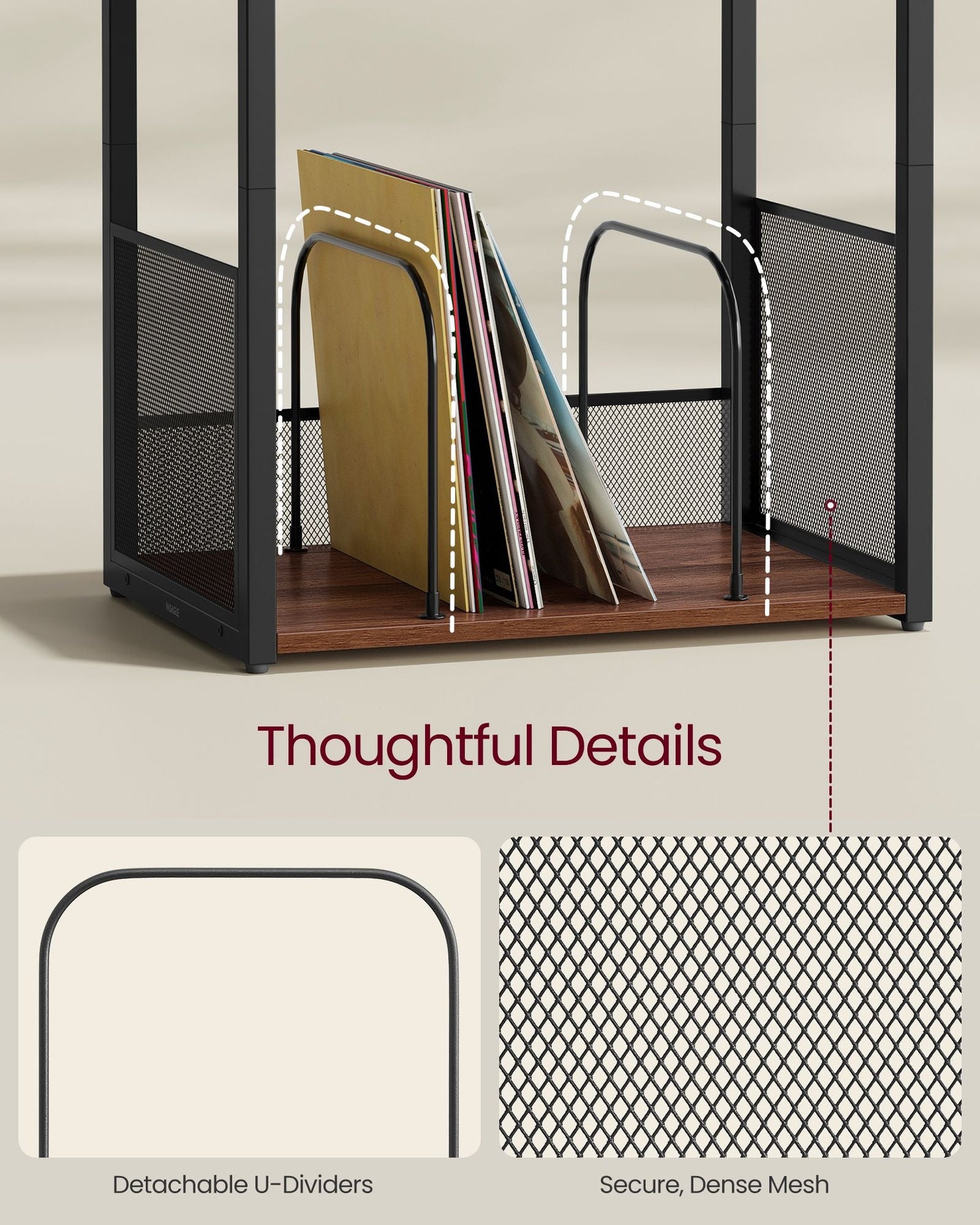 3-Tier Side Table, Vinyl Record Storage up to 100 Albums