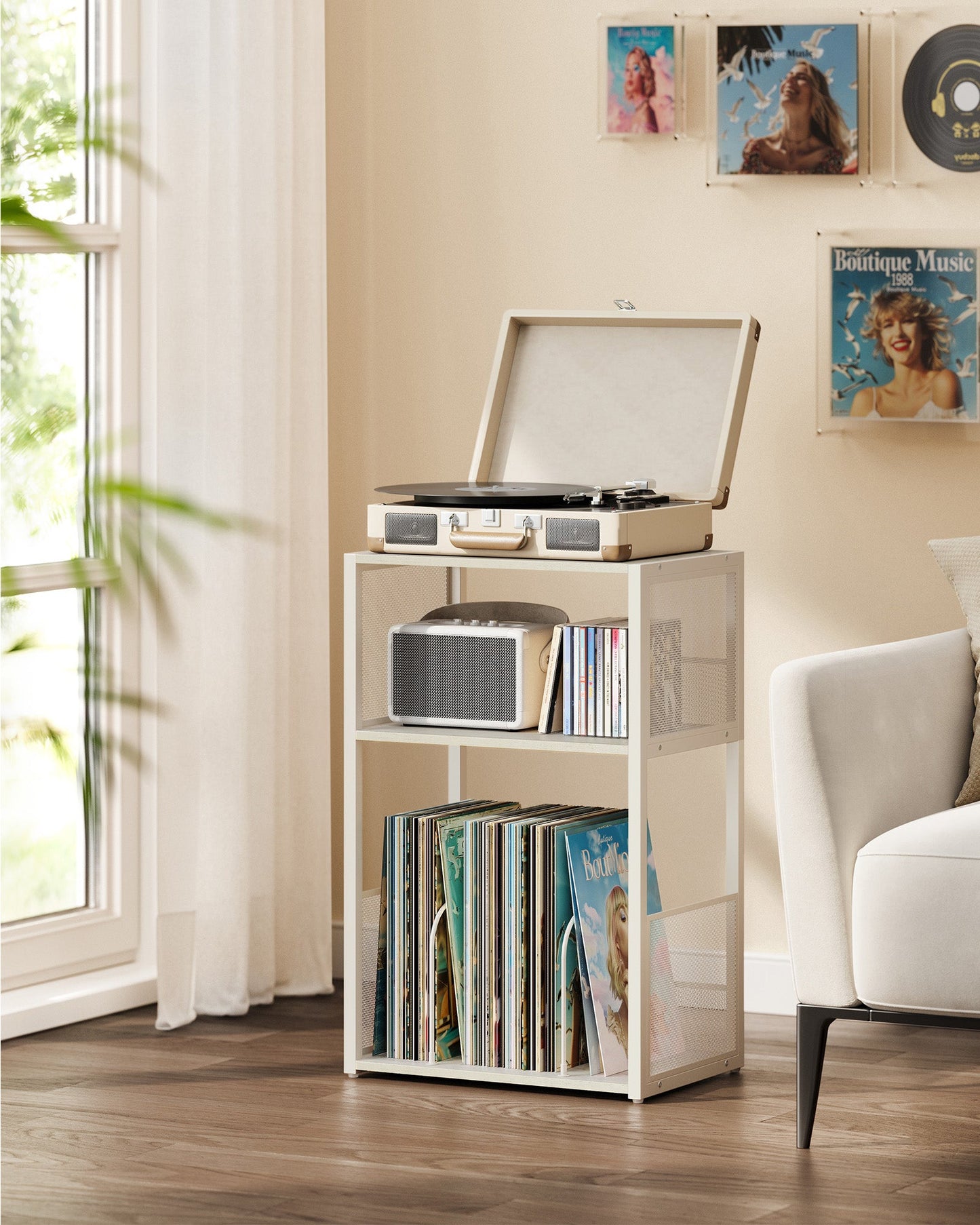 3-Tier Side Table, Vinyl Record Storage up to 100 Albums