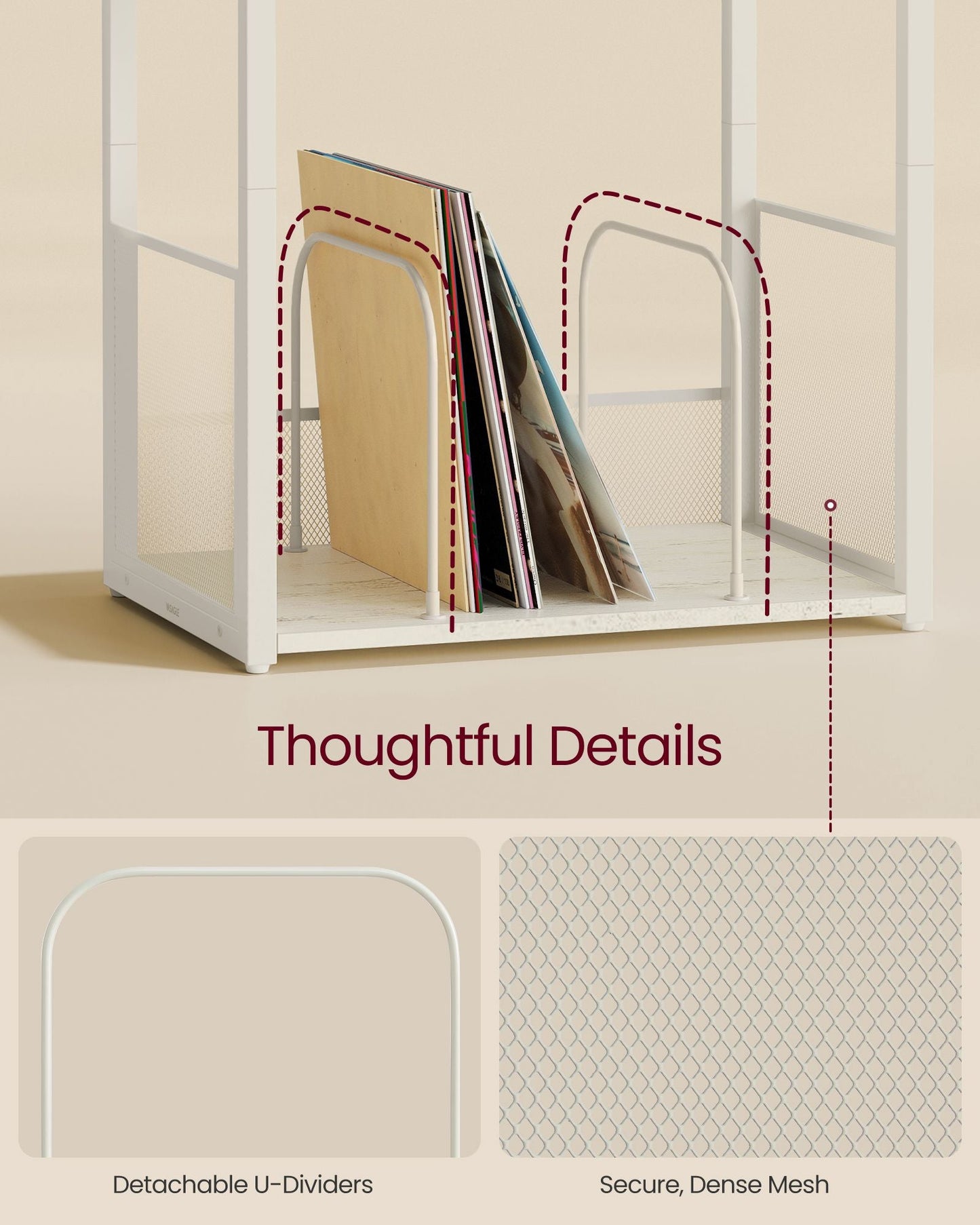 3-Tier Side Table, Vinyl Record Storage up to 100 Albums