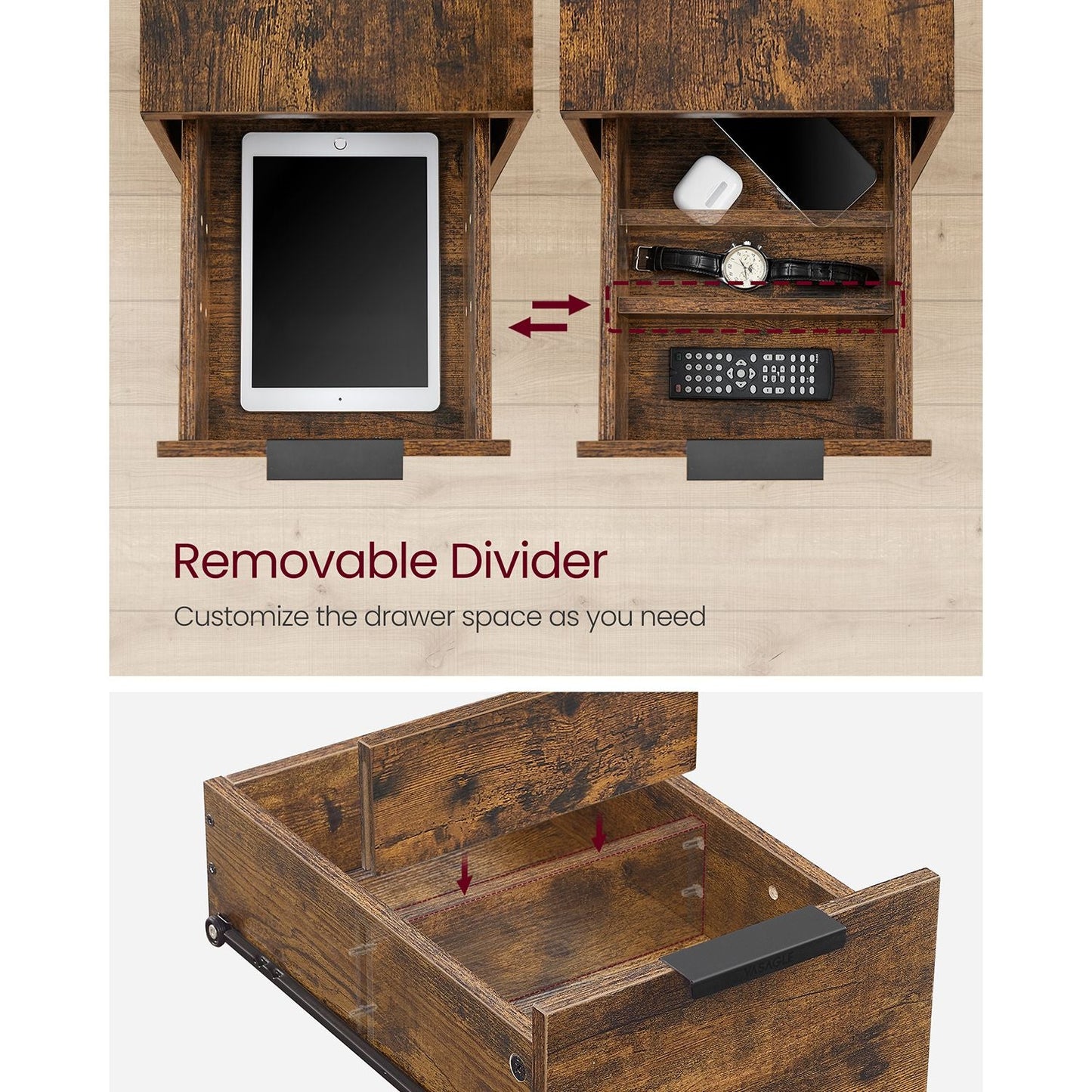 Narrow End Table with Charging Station and 2 Drawers
