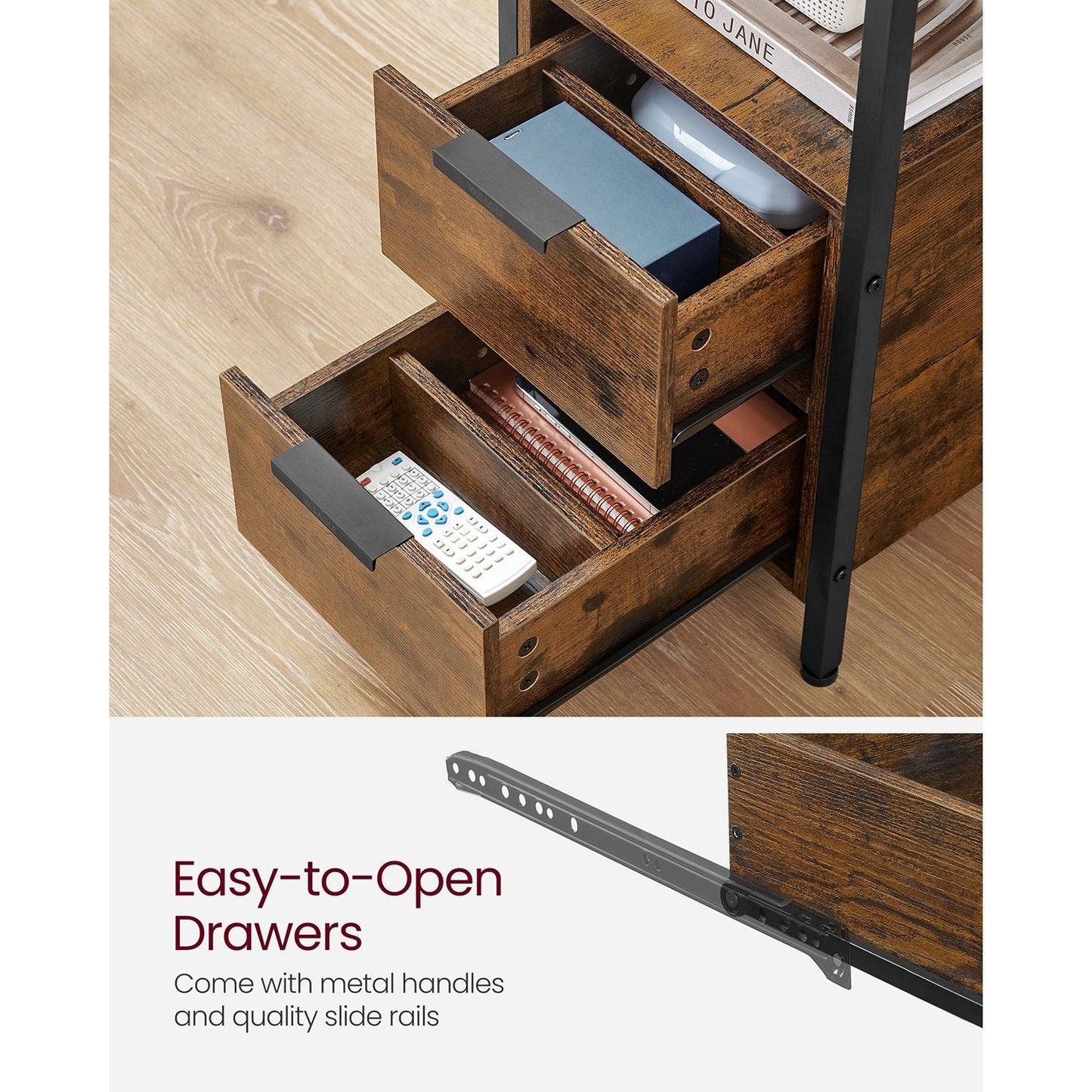 Narrow End Table with Charging Station and 2 Drawers