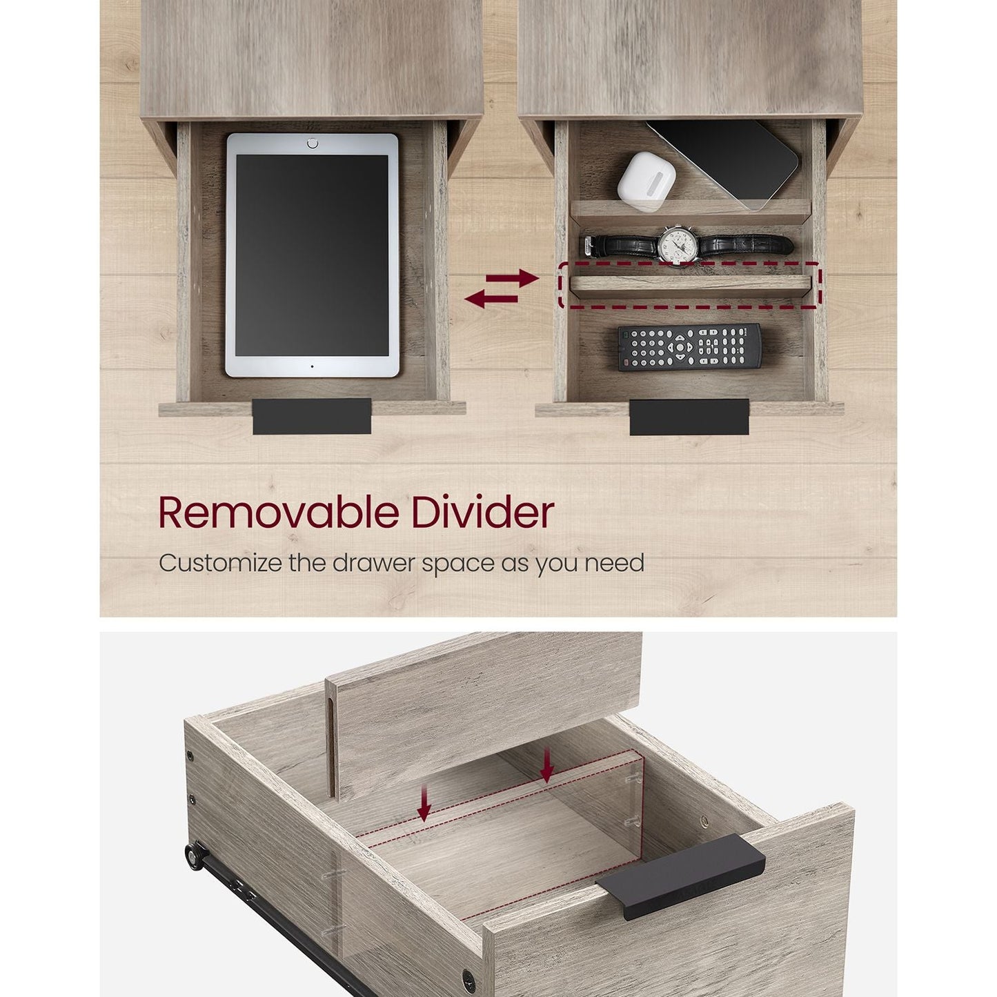 Narrow End Table with Charging Station and 2 Drawers