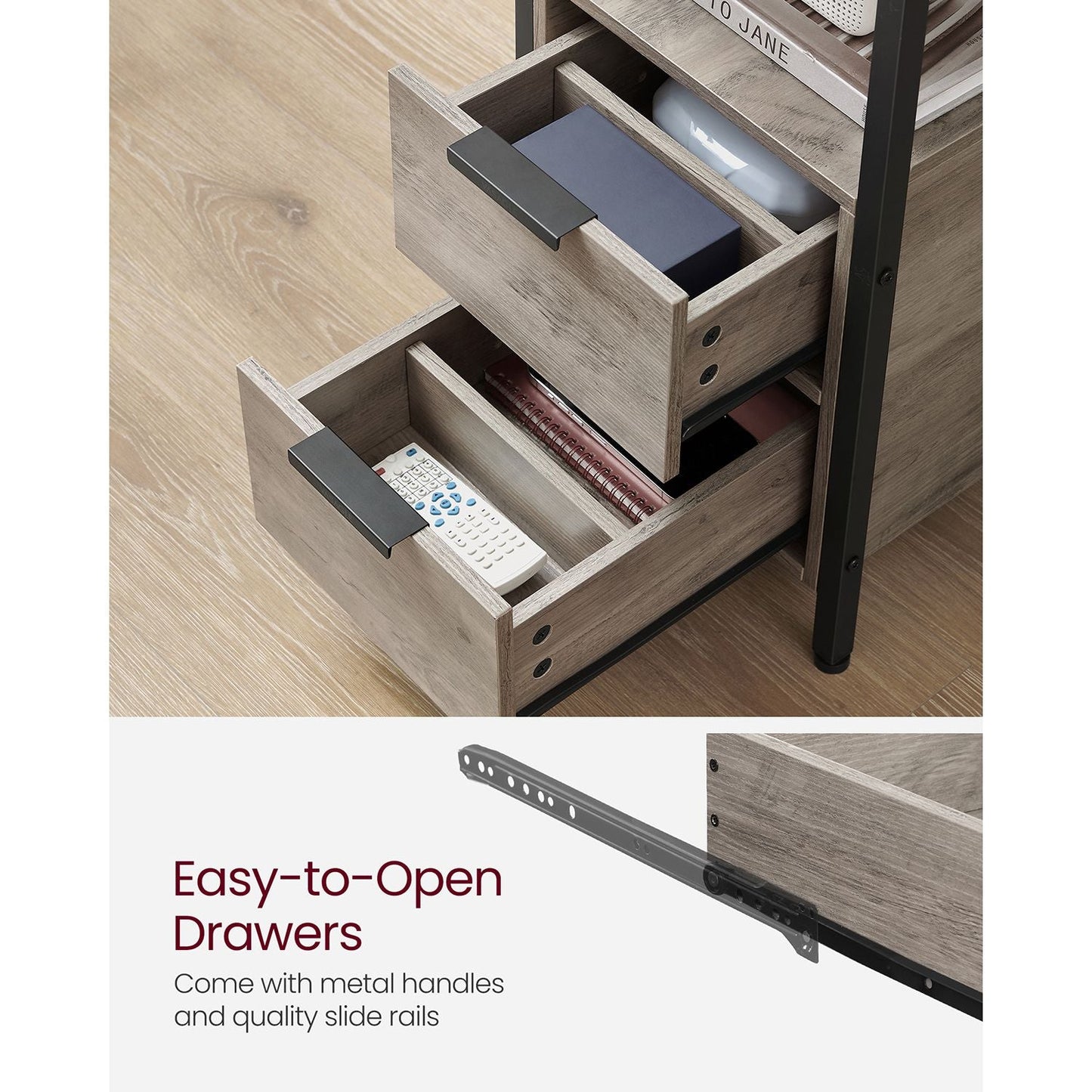 Narrow End Table with Charging Station and 2 Drawers