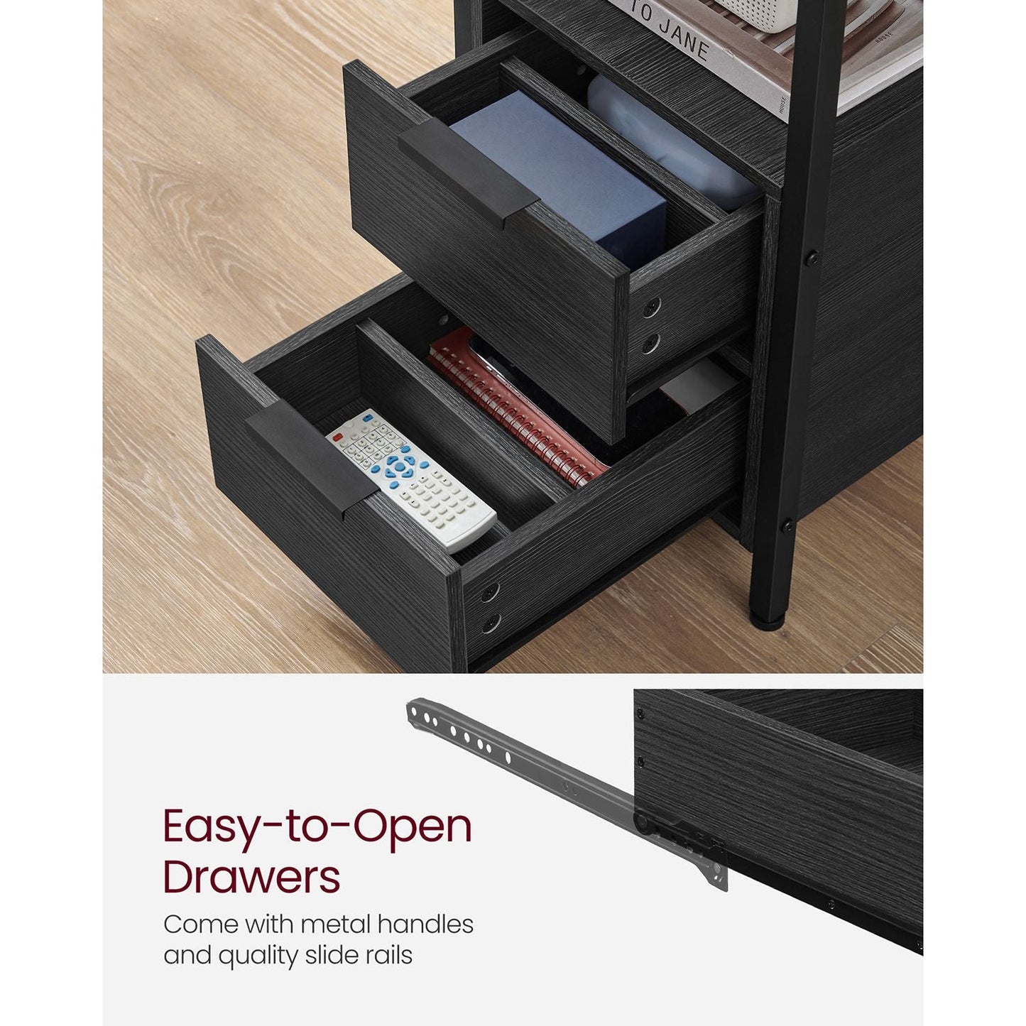 Narrow End Table with Charging Station and 2 Drawers