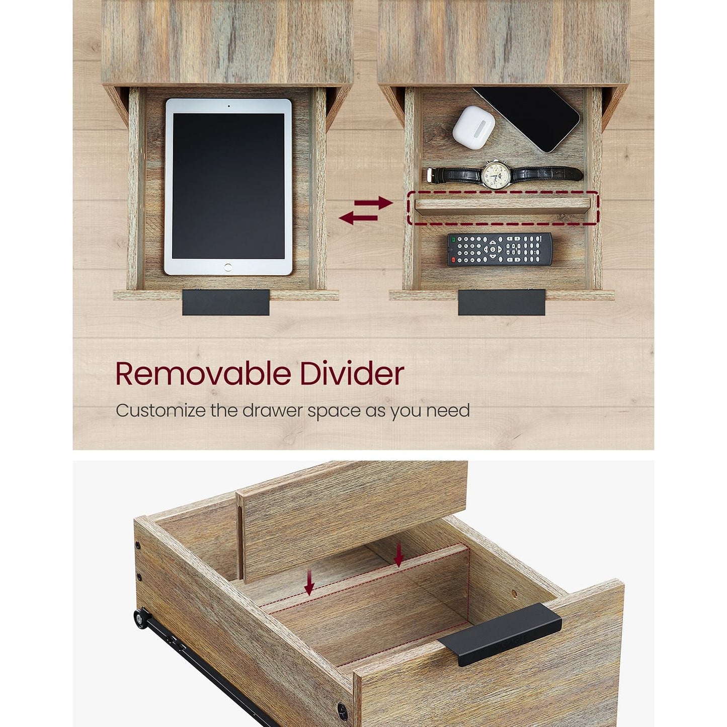 Narrow End Table with Charging Station and 2 Drawers