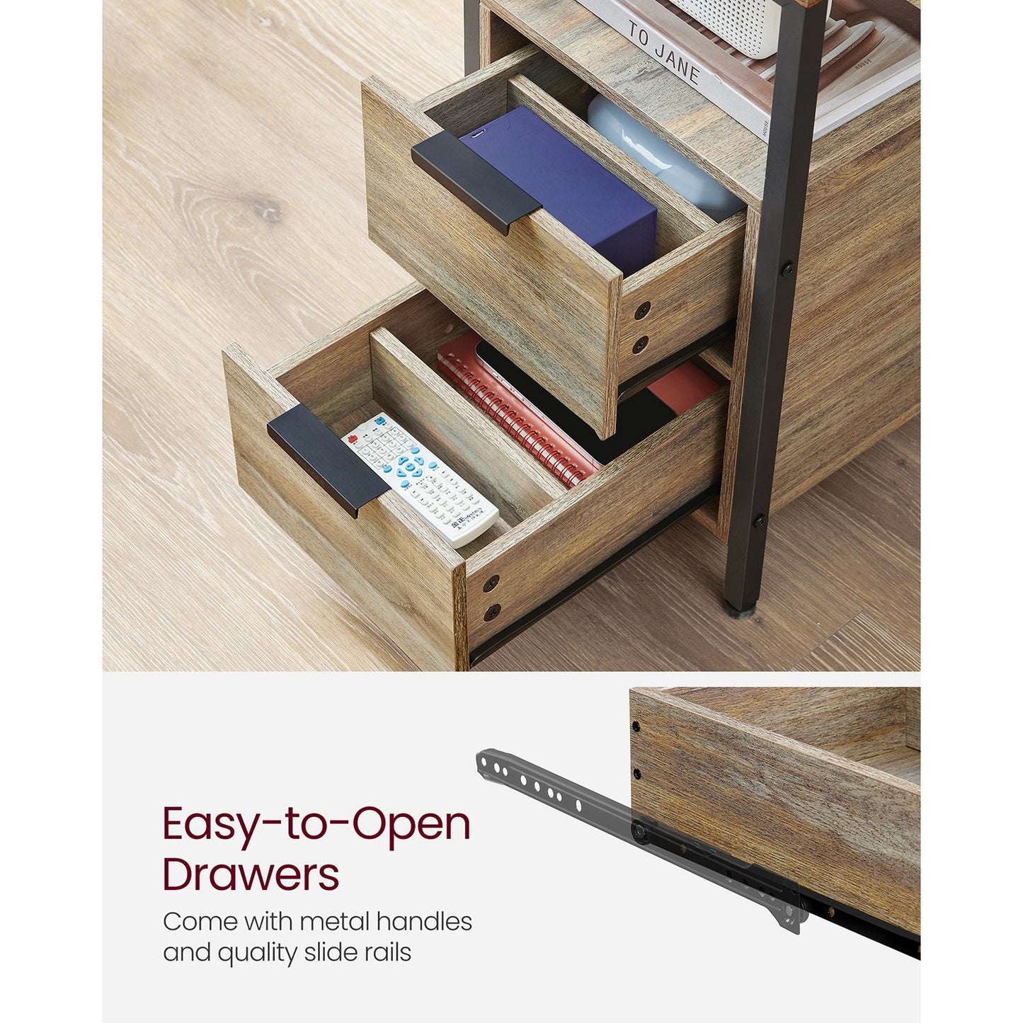 Narrow End Table with Charging Station and 2 Drawers