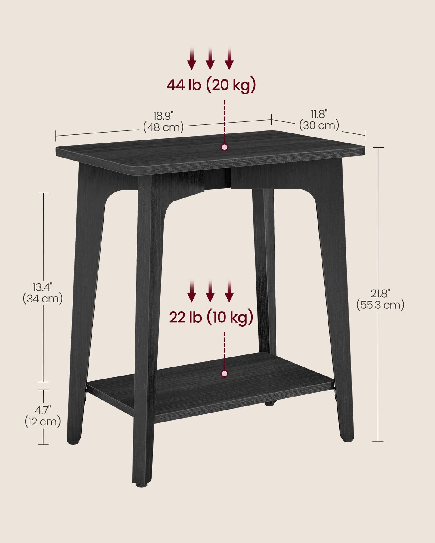 MAEZO Collection - Side Table, 2-Tier Small Rectangular End Table