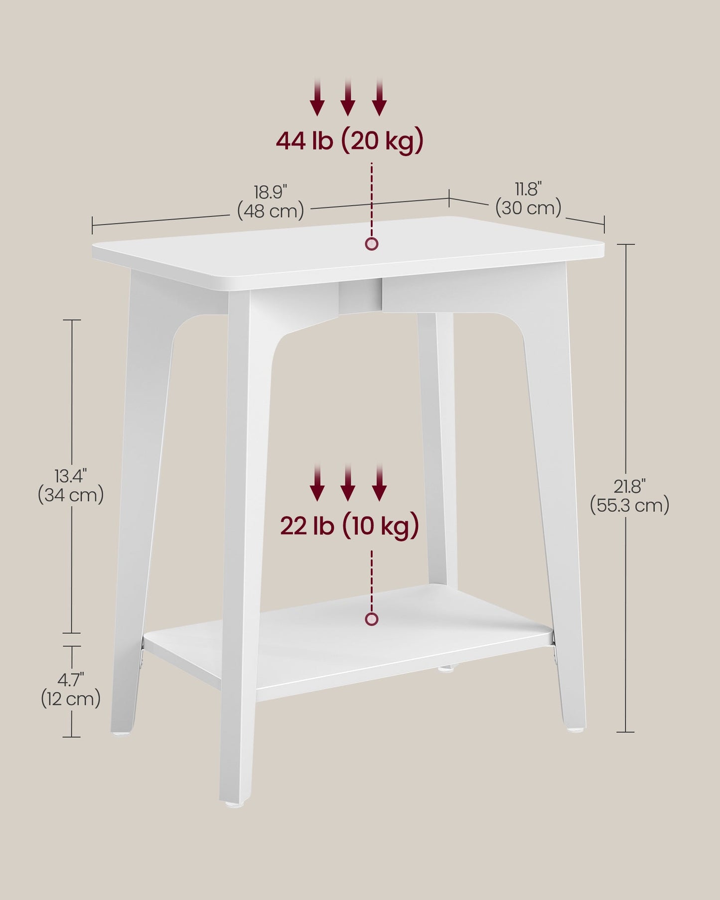 MAEZO Collection - Side Table, 2-Tier Small Rectangular End Table
