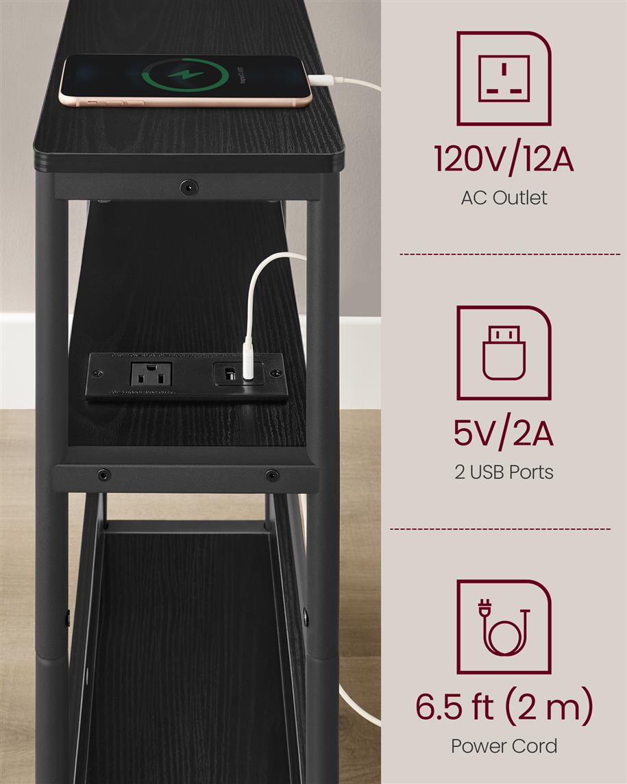 Narrow Side Table with Charging Station