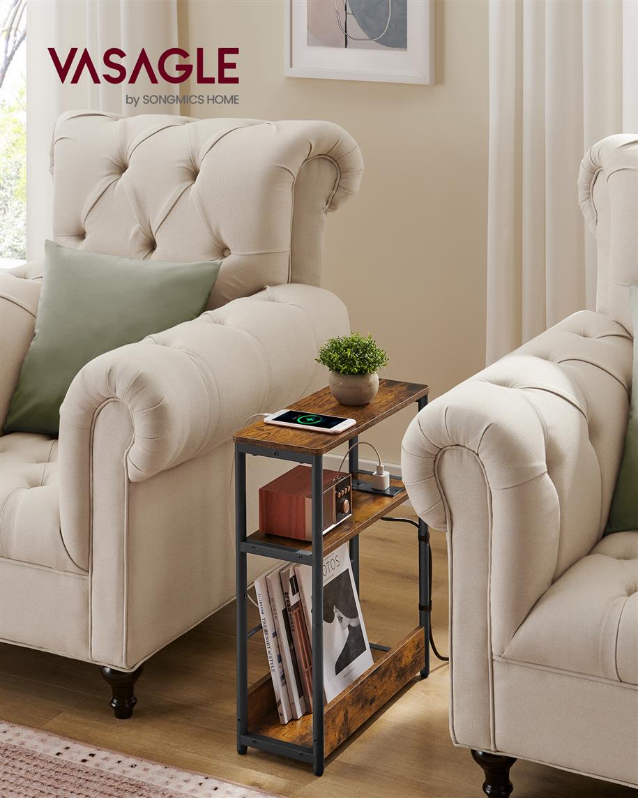 Narrow Side Table with Charging Station