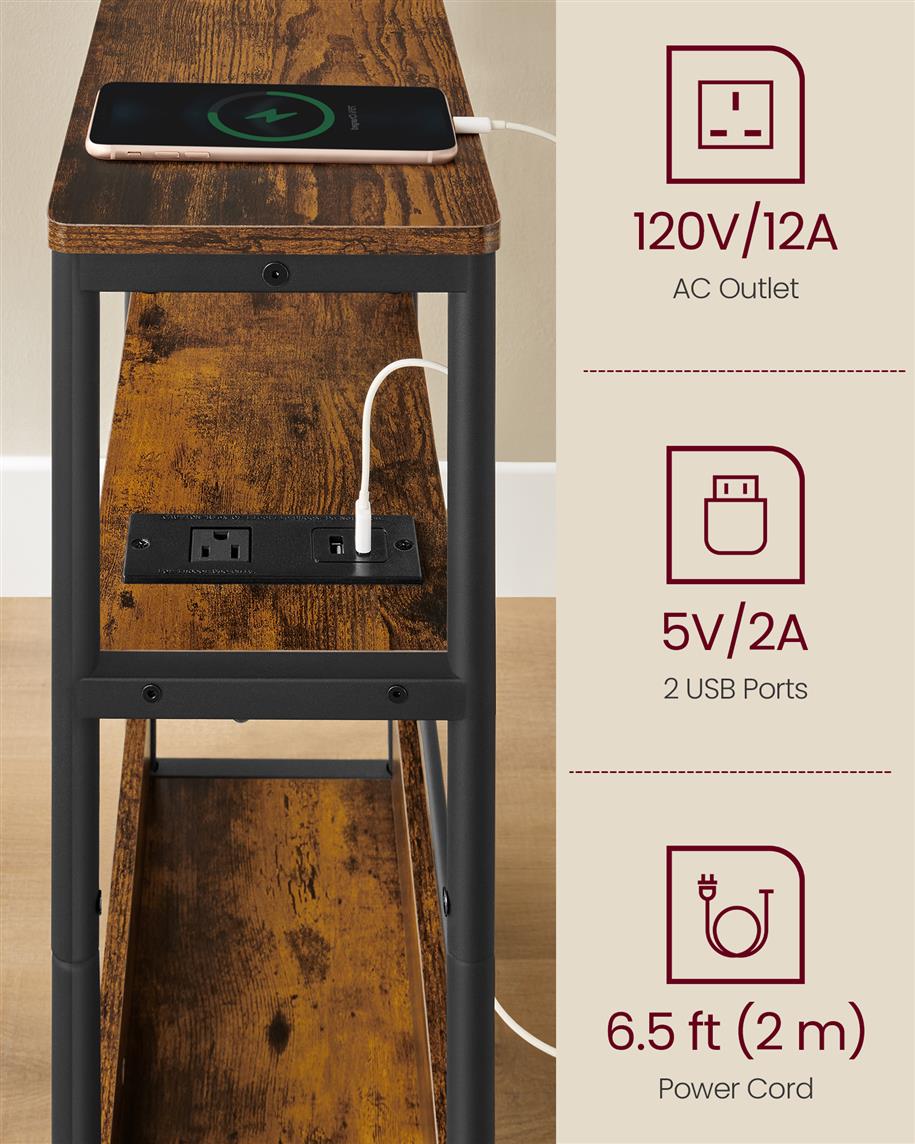 Narrow Side Table with Charging Station