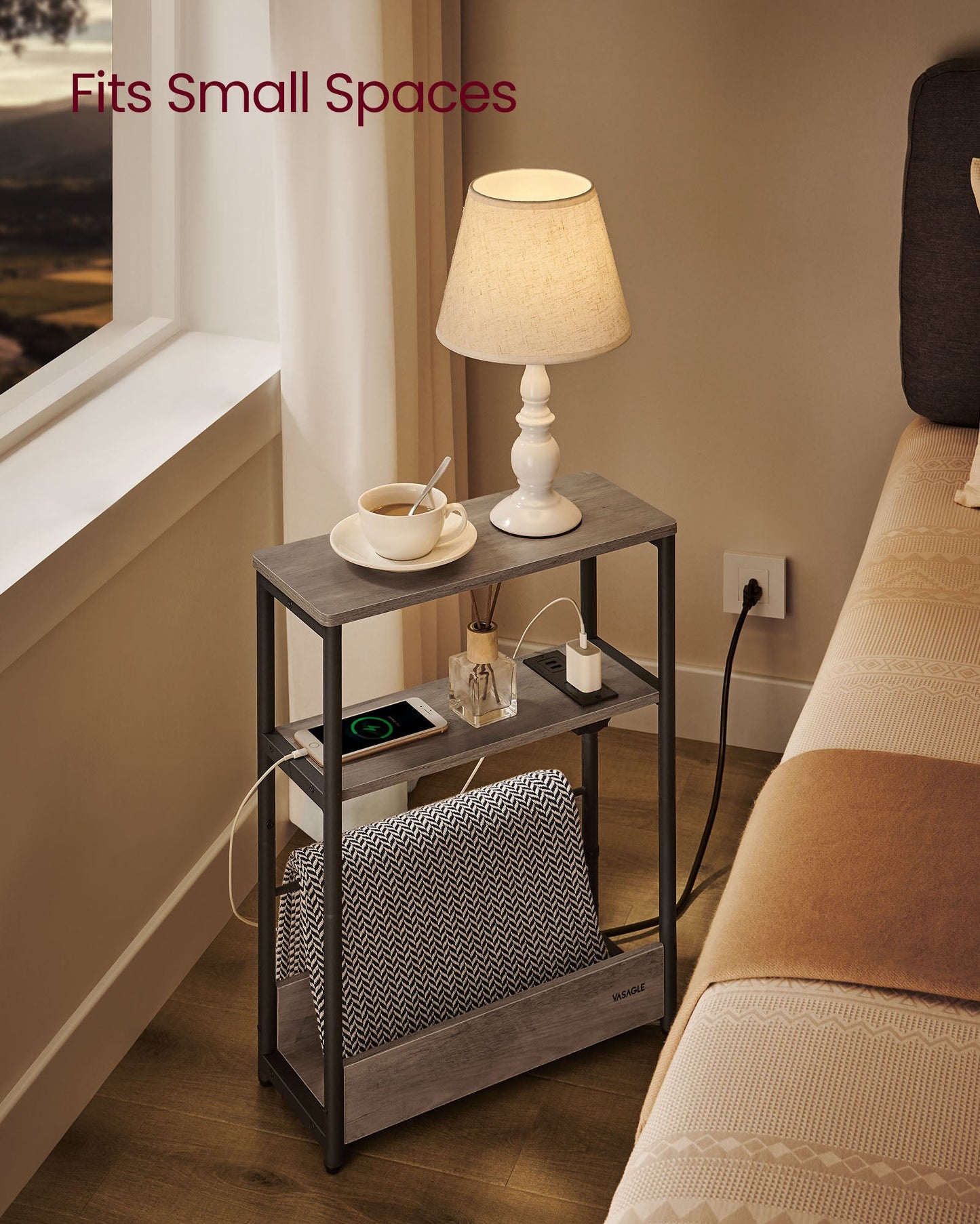 Narrow Side Table with Charging Station