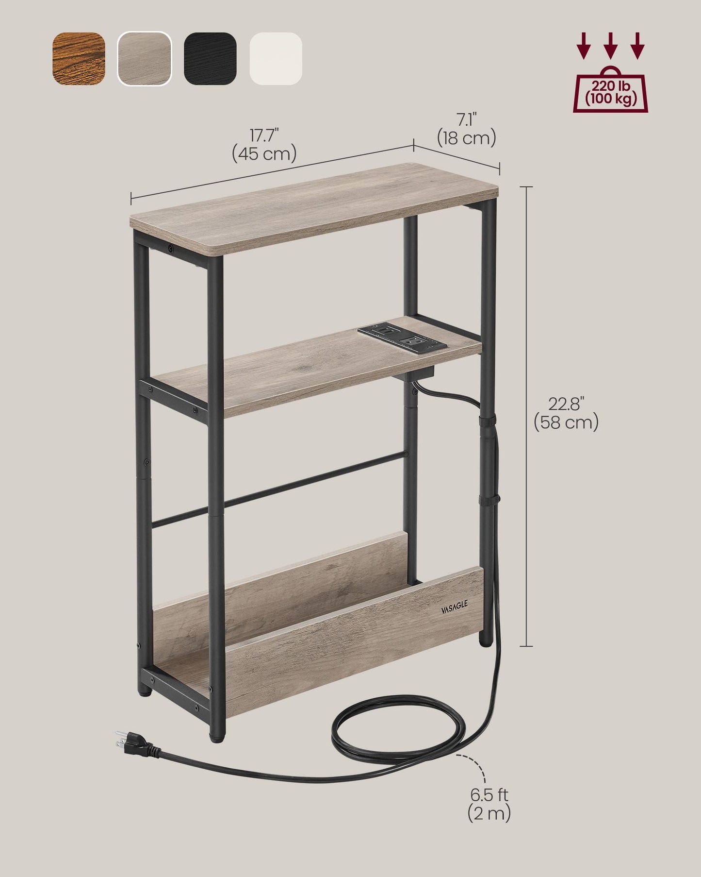Narrow Side Table with Charging Station