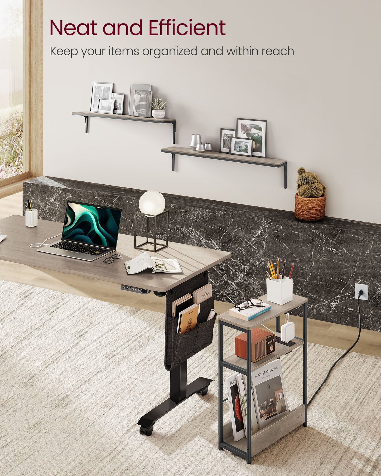 Narrow Side Table with Charging Station