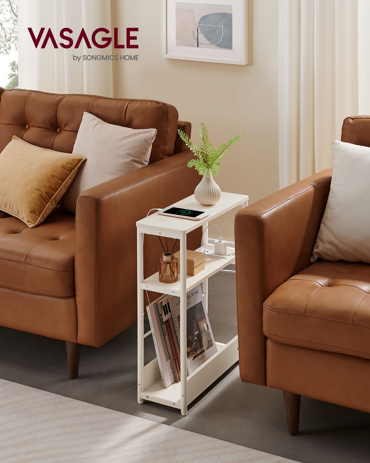 Narrow End Table with Charging Station