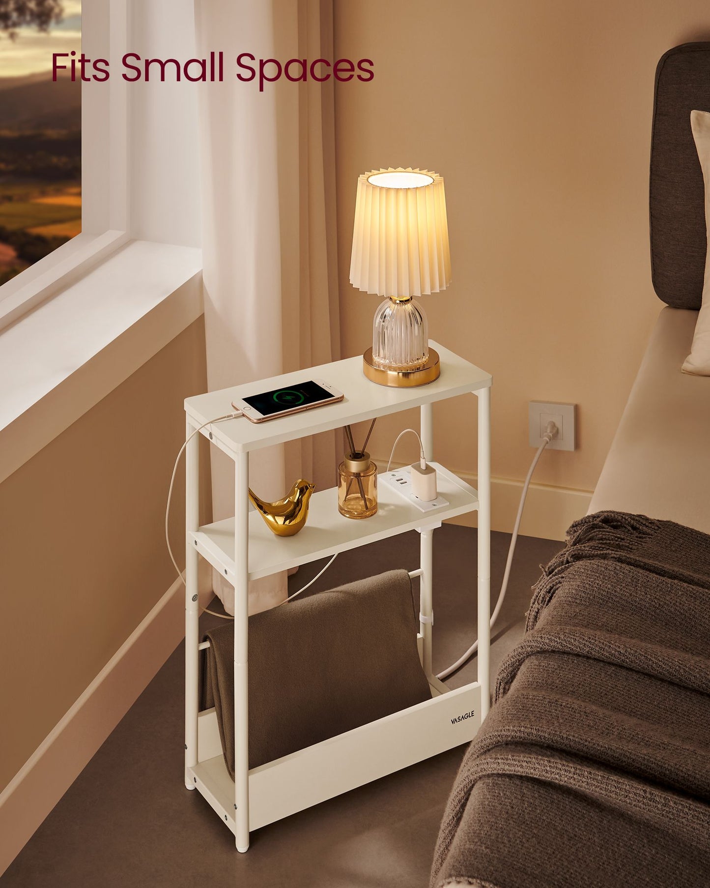 Narrow End Table with Charging Station