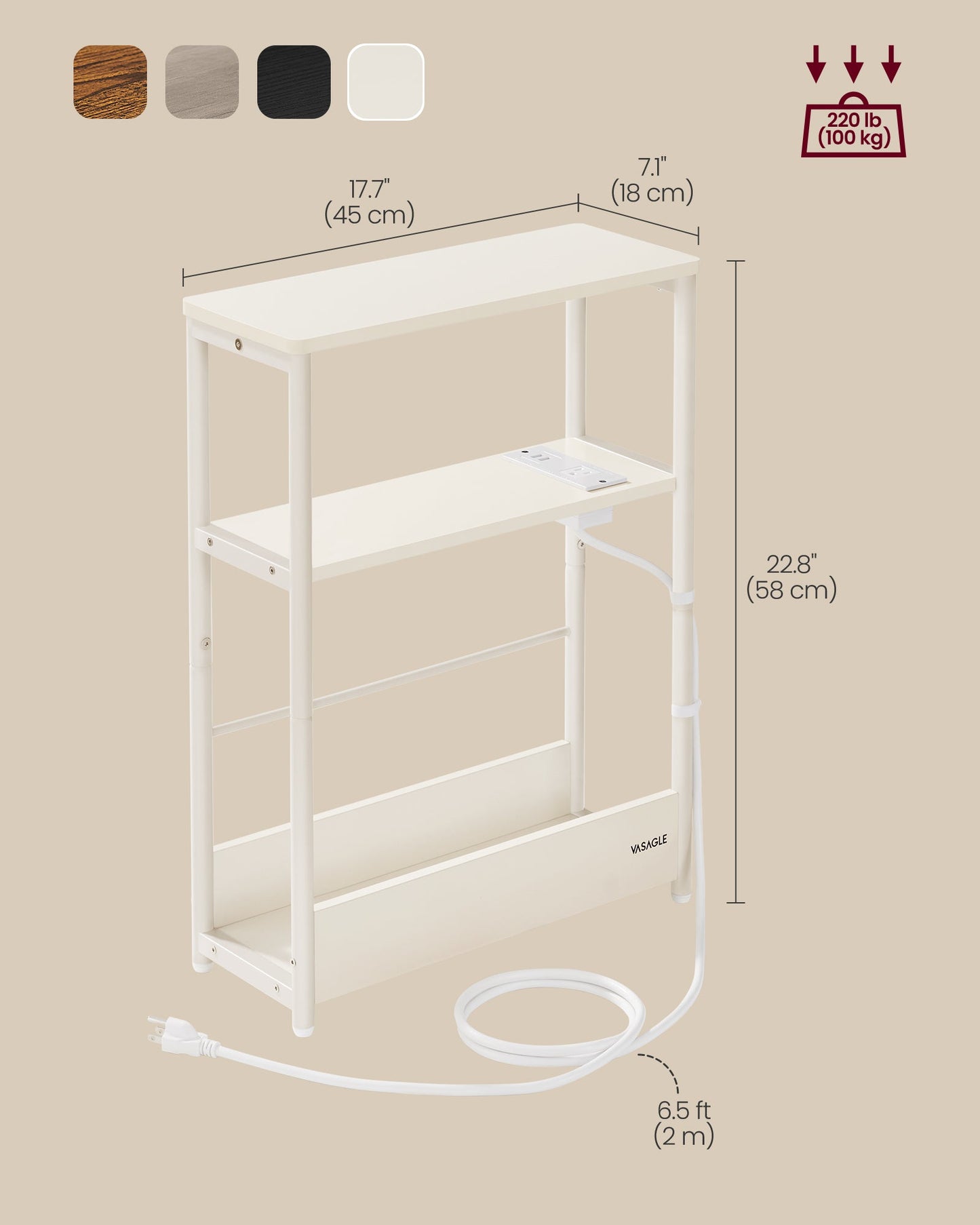 Narrow End Table with Charging Station