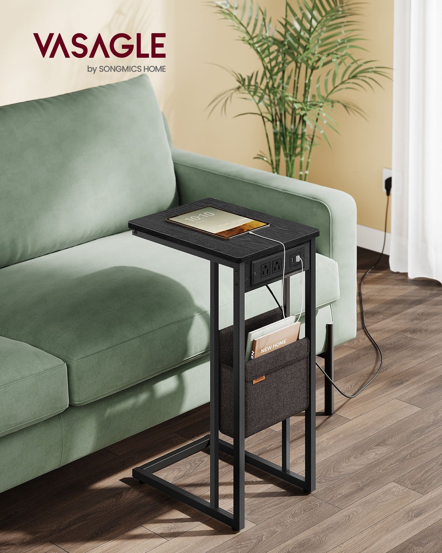 C-Shaped Side Table with Charging Station