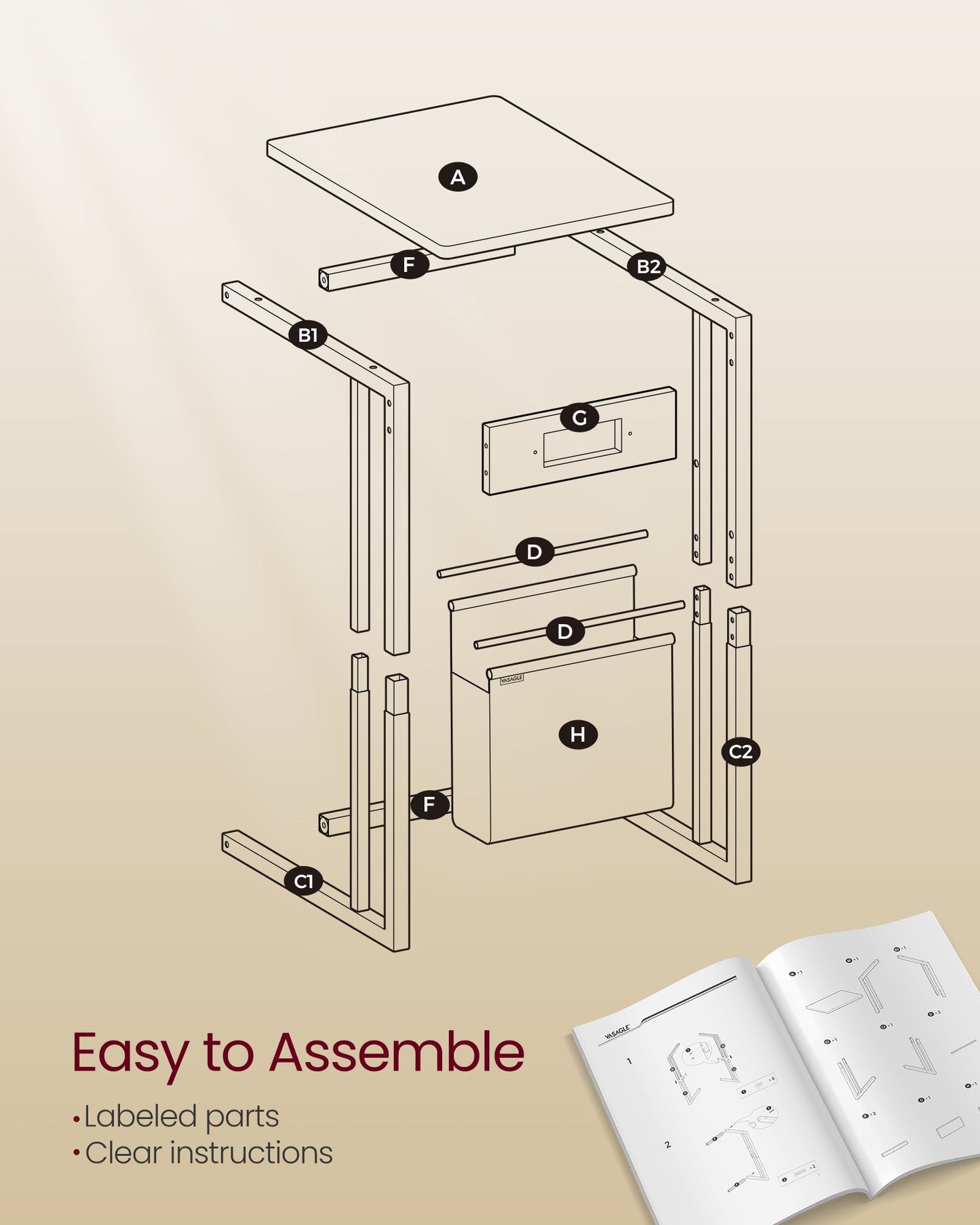 C-Shaped Side Table with Charging Station