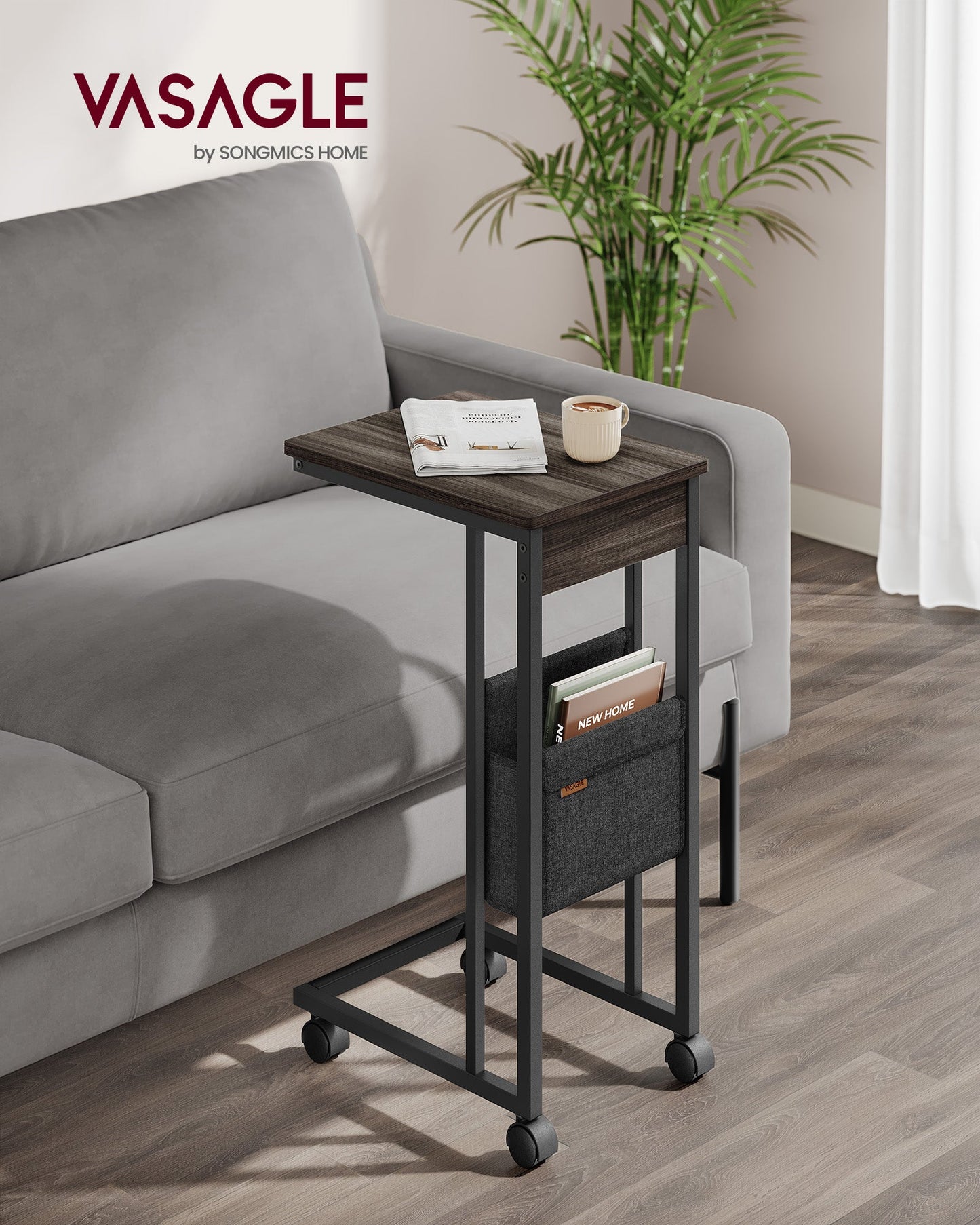 C-Shaped Side Table with Wheels