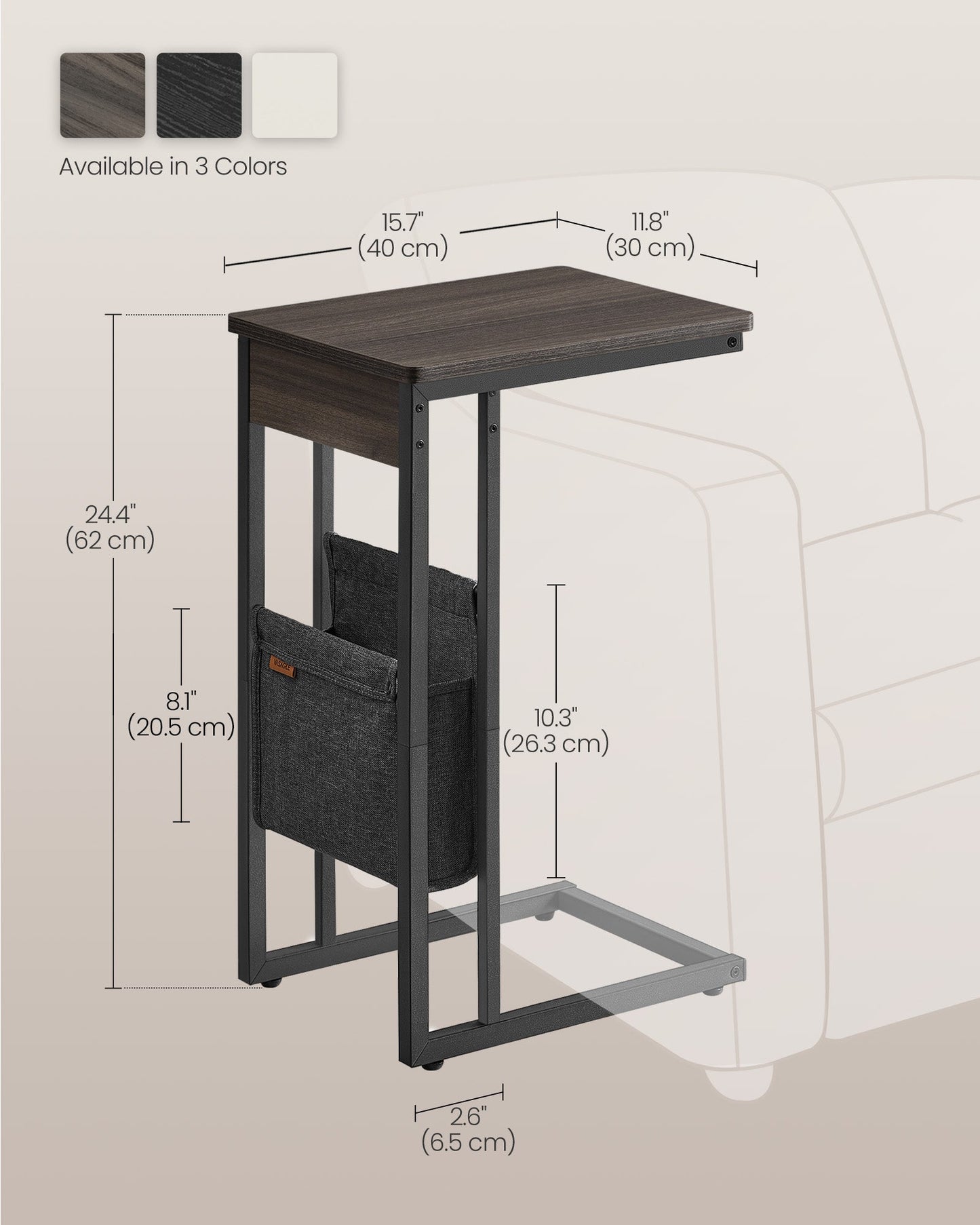 C-Shaped Side Table with Wheels