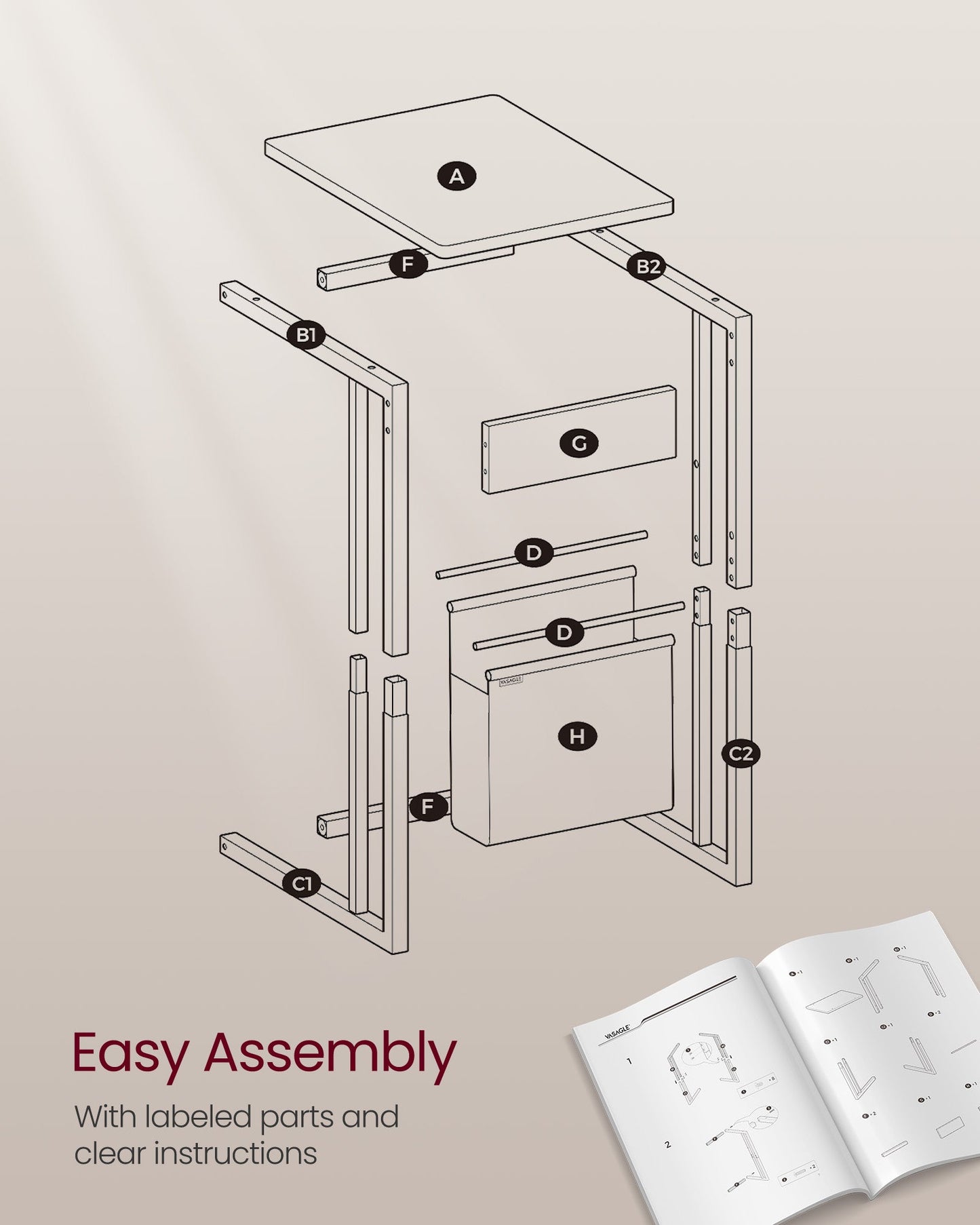 C-Shaped Side Table with Wheels