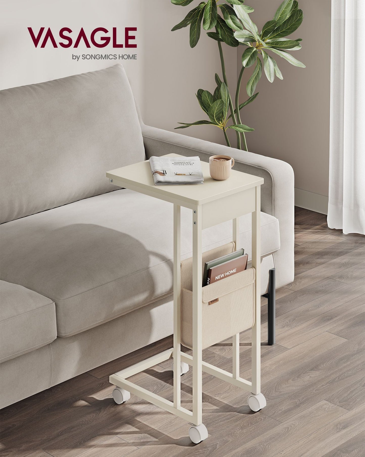 C-Shaped Side Table with Wheels