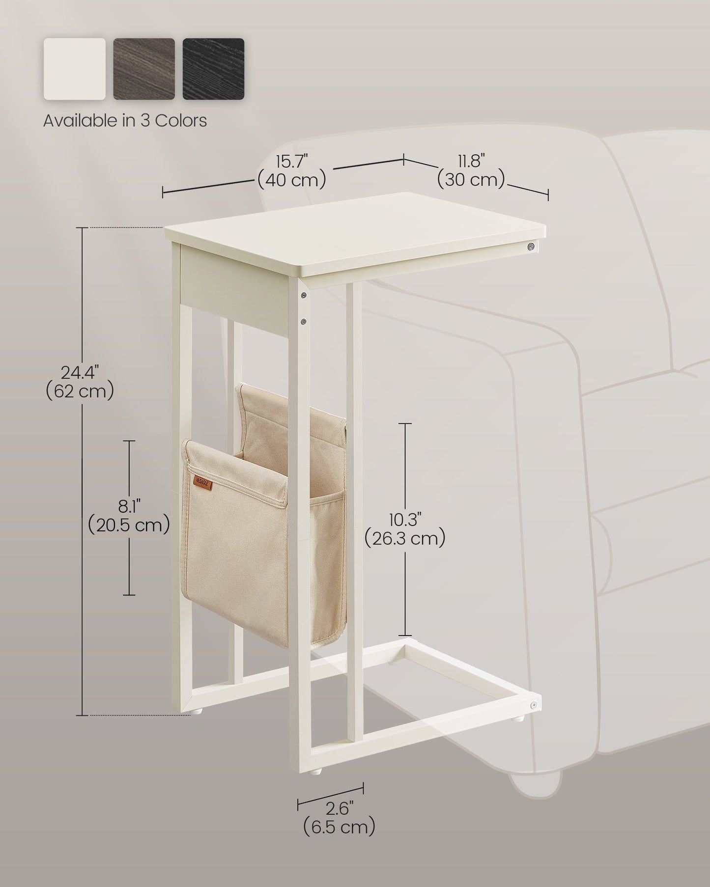 C-Shaped Side Table with Wheels