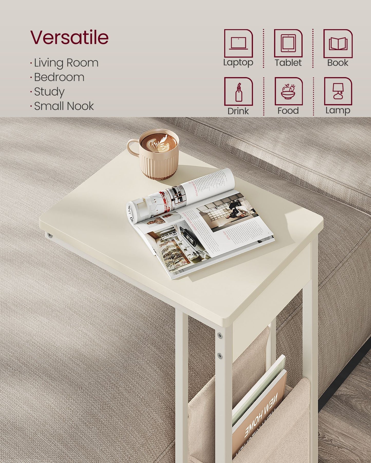 C-Shaped Side Table with Wheels