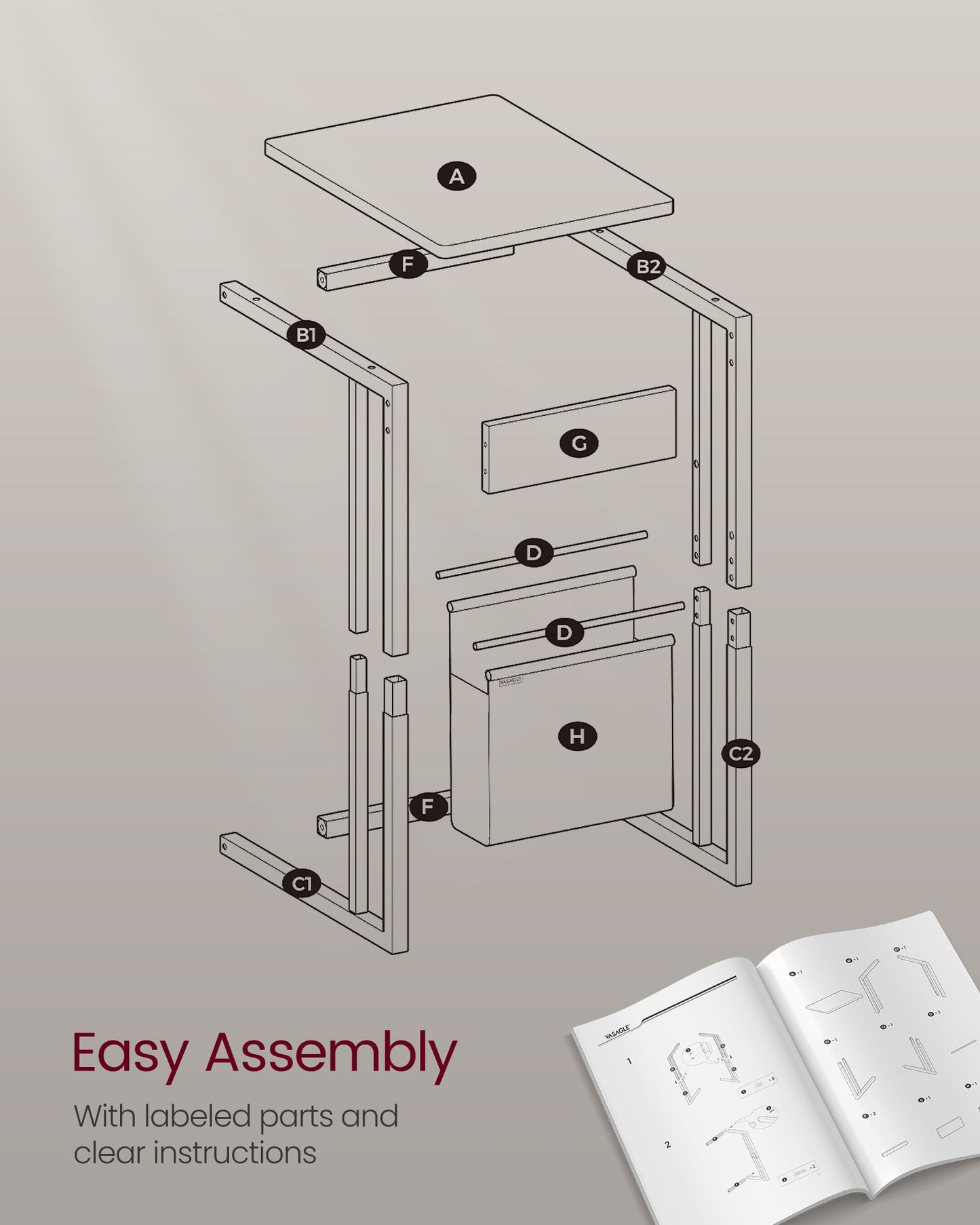 C-Shaped Side Table with Wheels