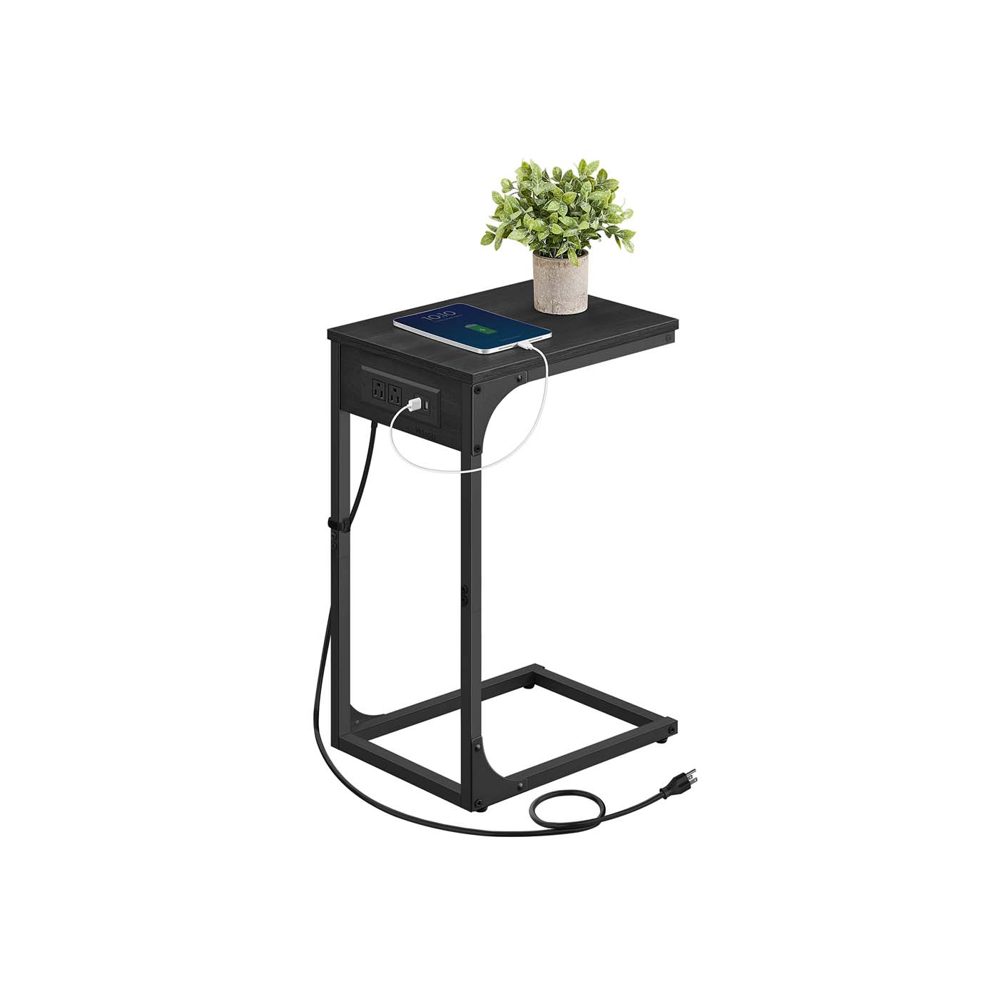 C-Shaped Side Table with Charging Station