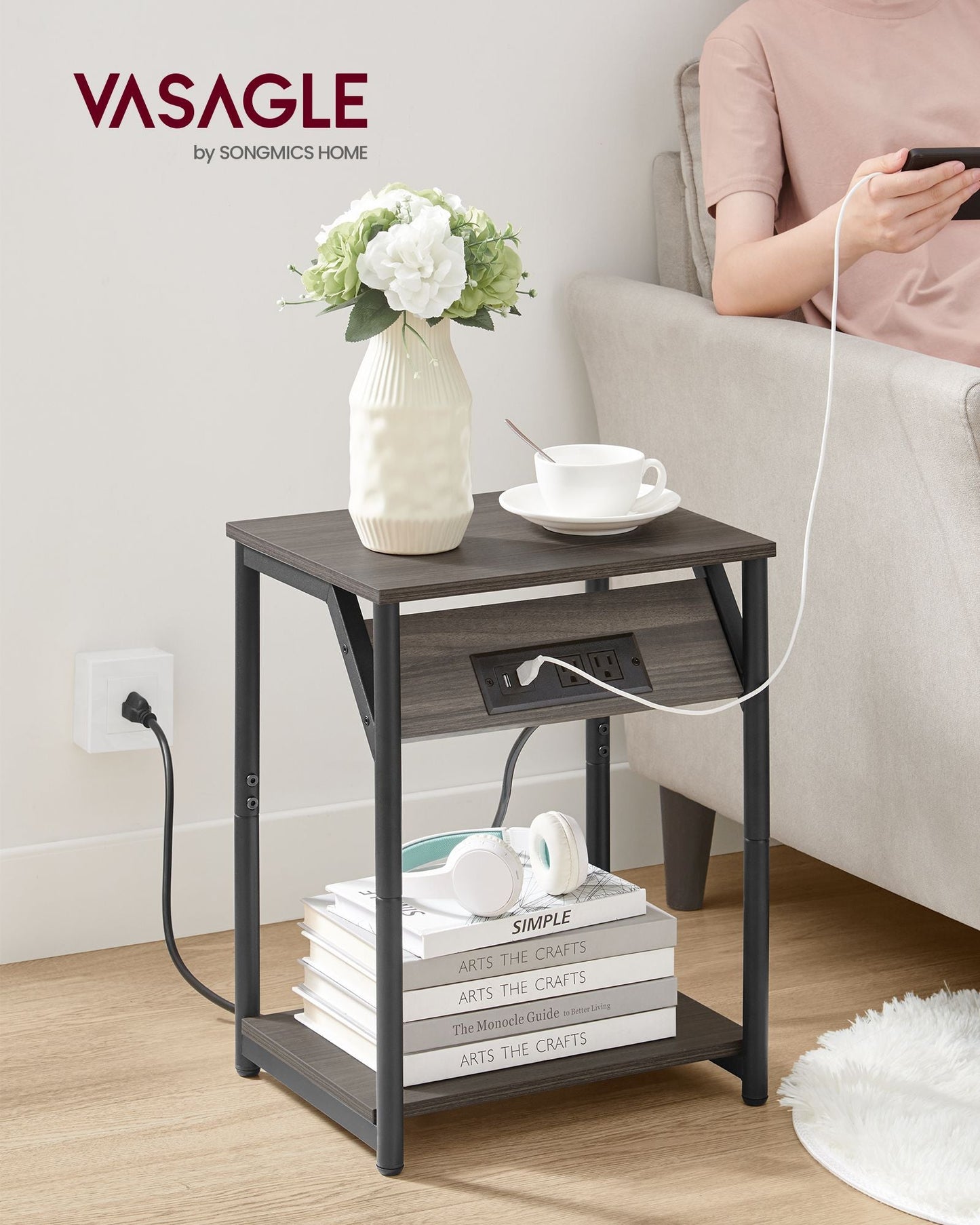 End Table with Charging Station, Set of 2