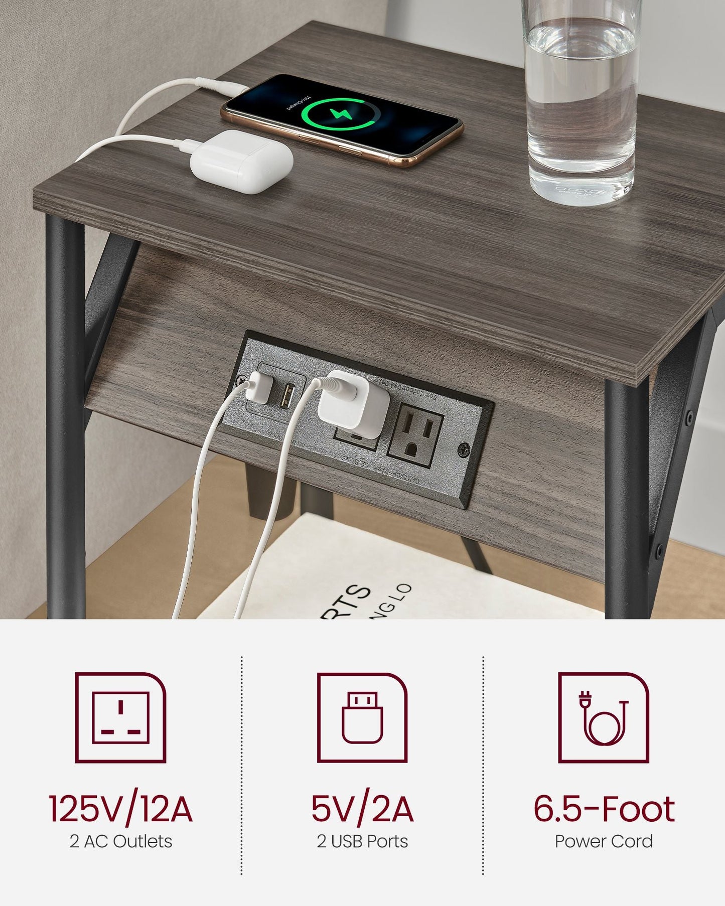 End Table with Charging Station, Set of 2