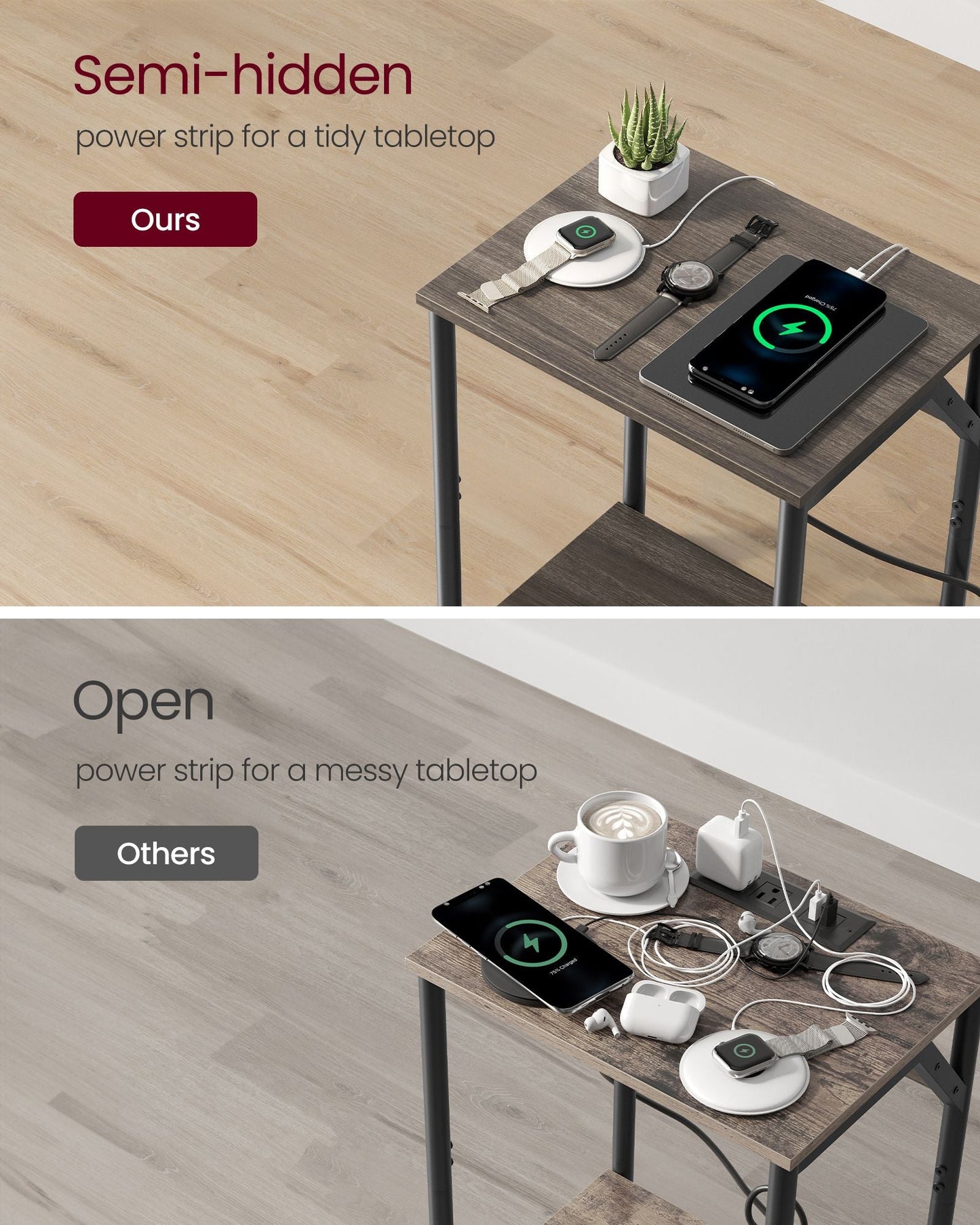 End Table with Charging Station, Set of 2