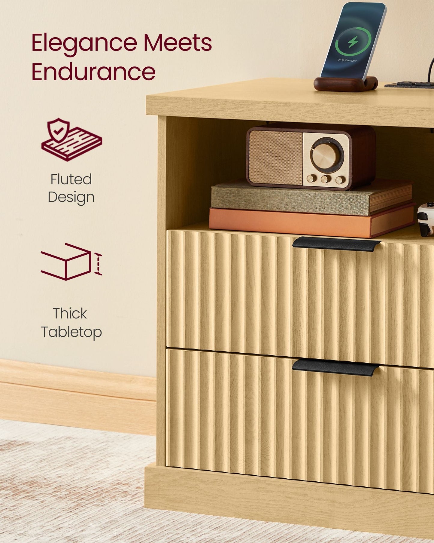MAXE Collection - Nightstand with Charging Station