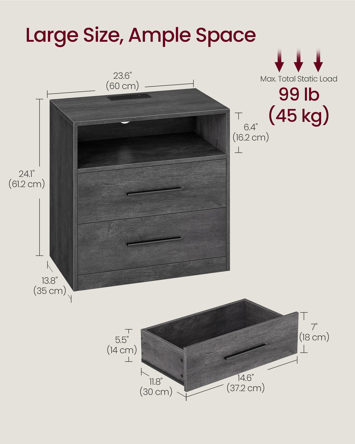 CUSTOS Collection - Set of 2 Nightstands with Charging Station