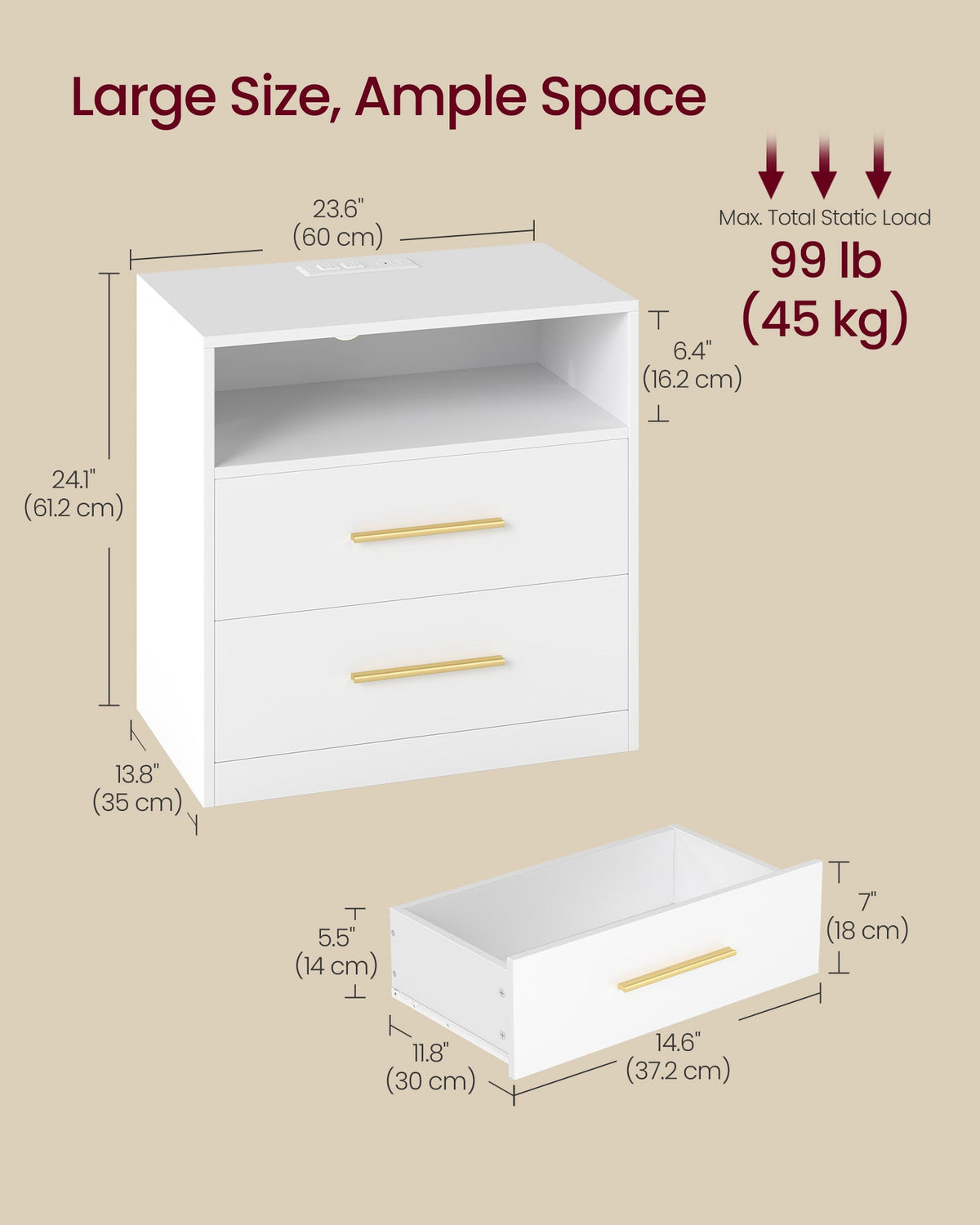 CUSTOS Collection - Set of 2 Nightstands with Charging Station
