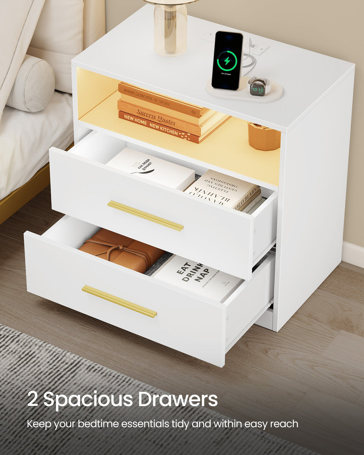 CUSTOS Collection - Set of 2 Nightstands with Charging Station