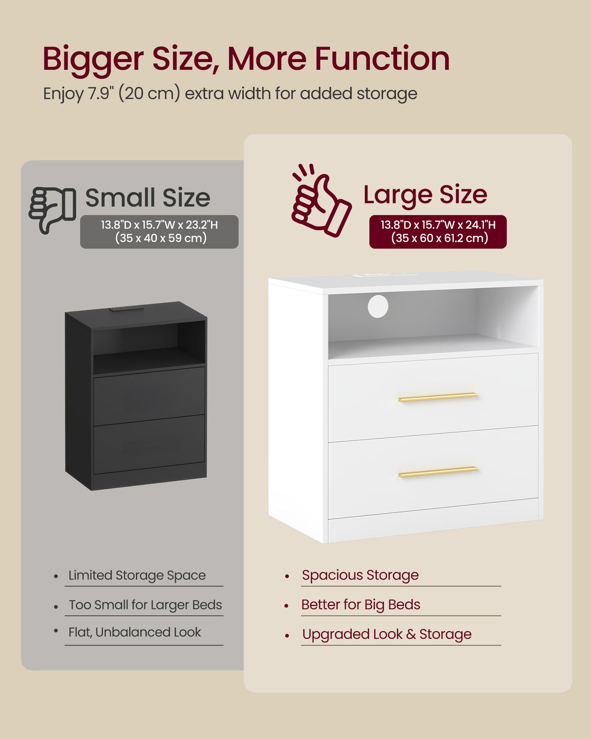 CUSTOS Collection - Set of 2 Nightstands with Charging Station