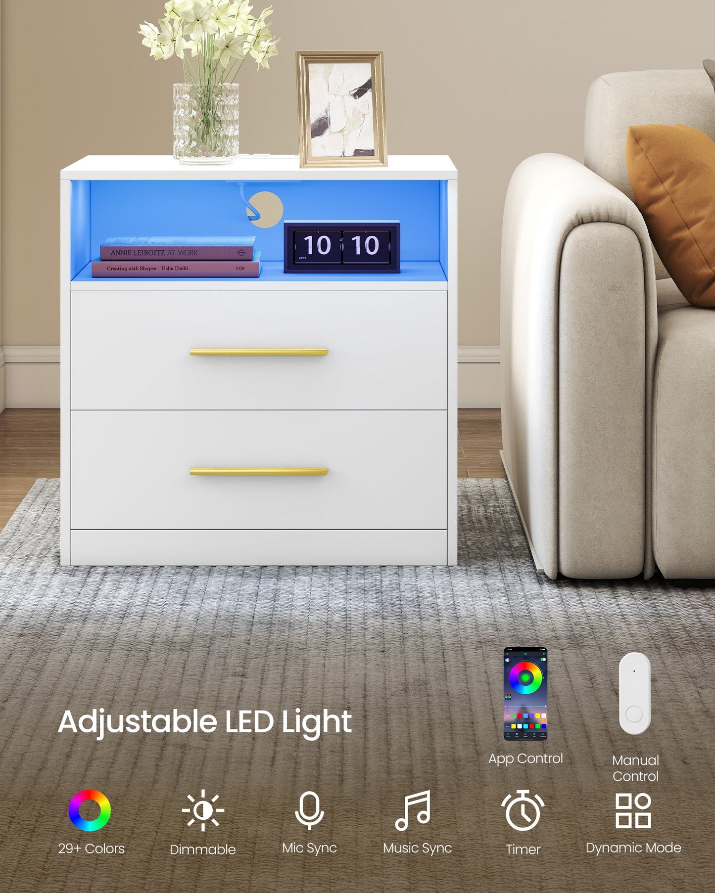 CUSTOS Collection - Nightstand with Charging Station, LED Lights