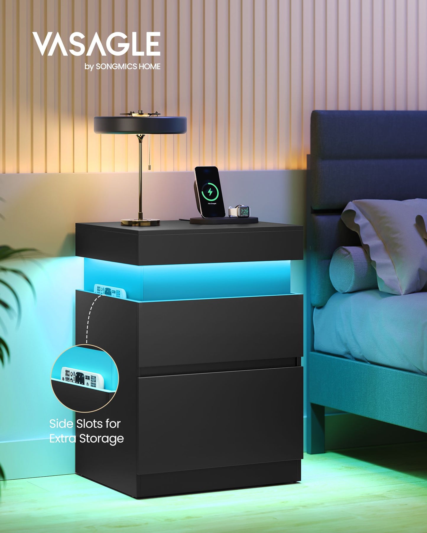 KAILYN Collection - Nightstand with Power Outlets, Sliding Lid