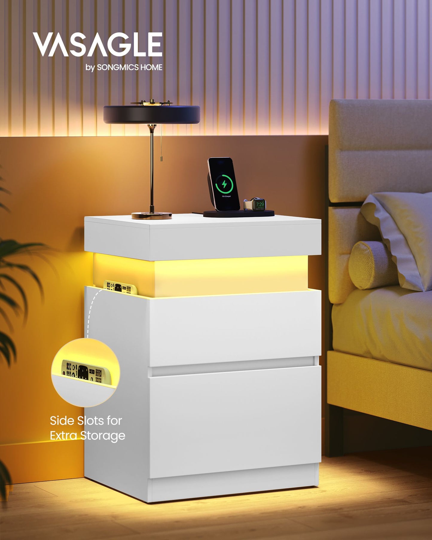 KAILYN Collection - Nightstand with Power Outlets, Sliding Lid