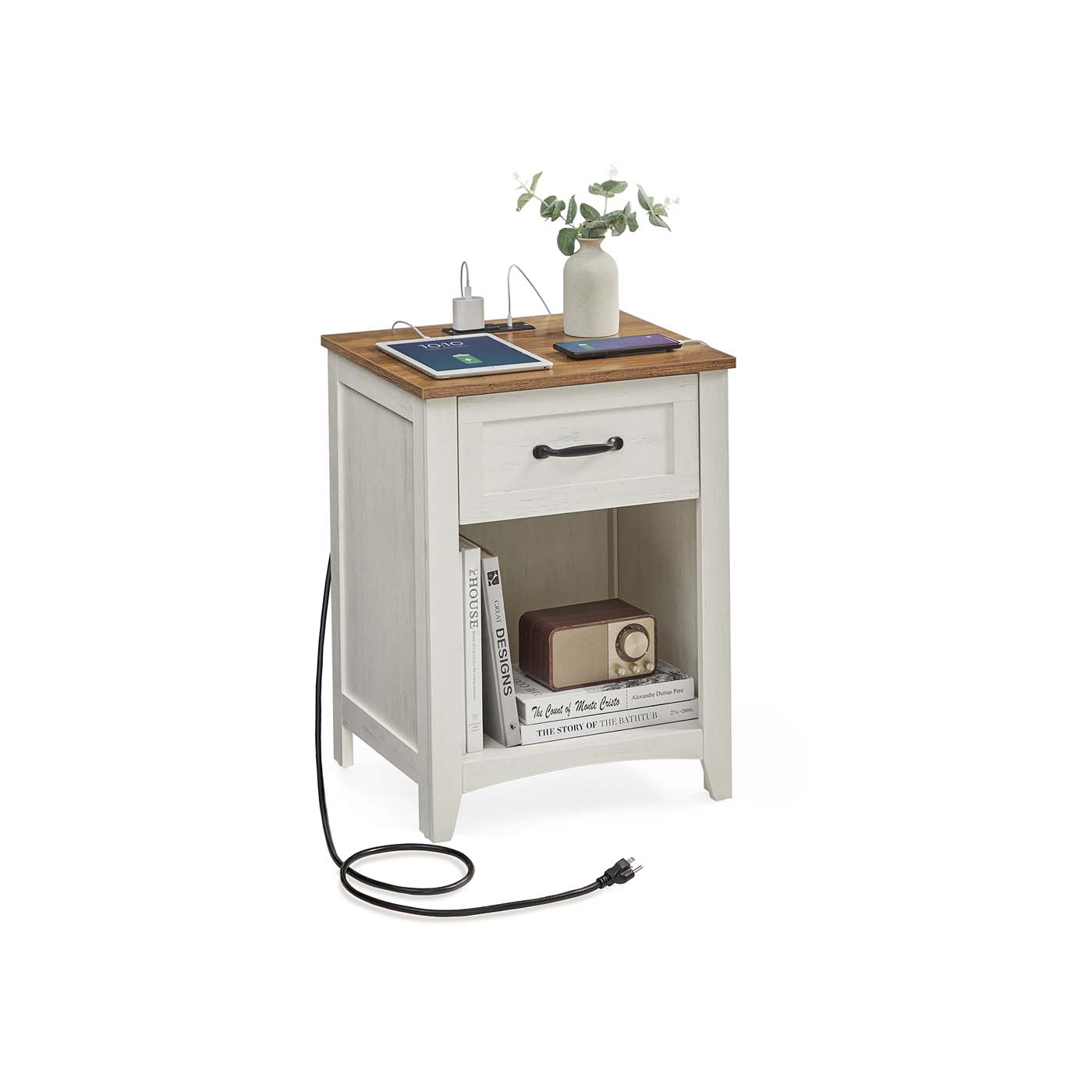 Farmhouse Nightstand with Charging Station