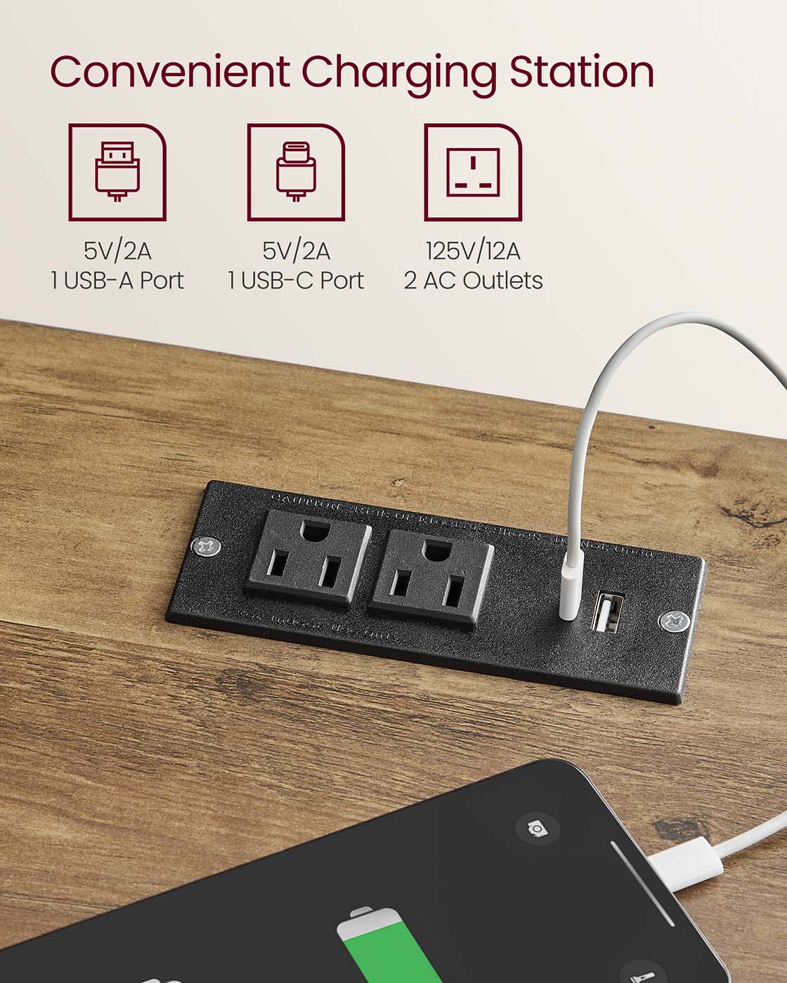 Farmhouse Nightstand with Charging Station