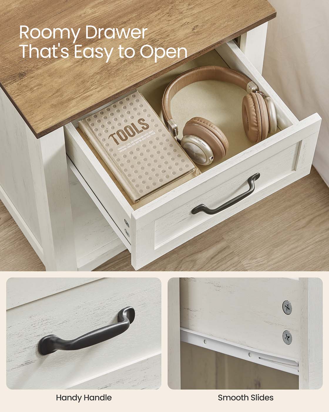 Farmhouse Nightstand with Charging Station